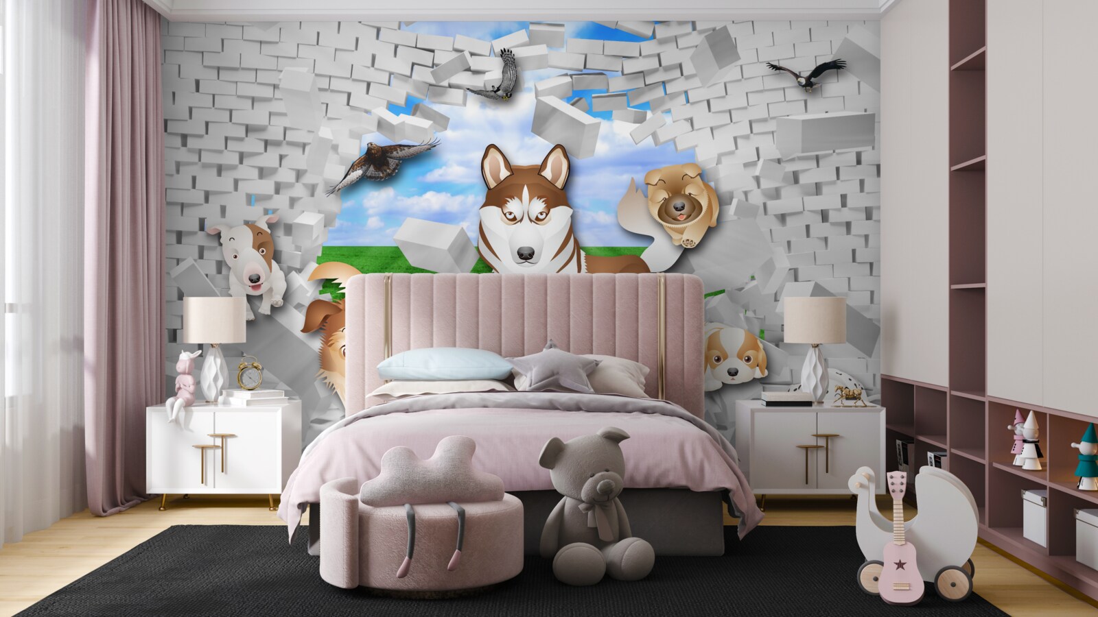 Fototapeta animowane psy przedarły się przez barierę