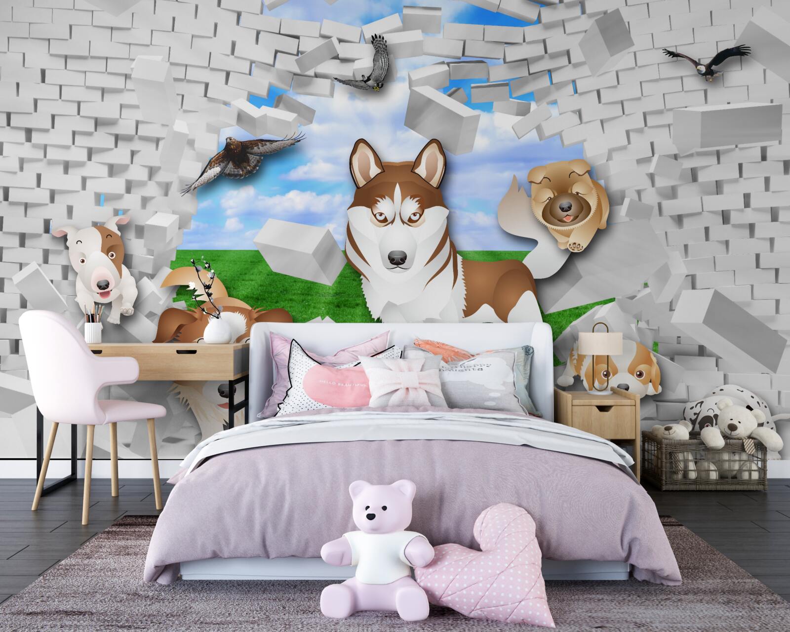 Fototapeta animowane psy przedarły się przez barierę