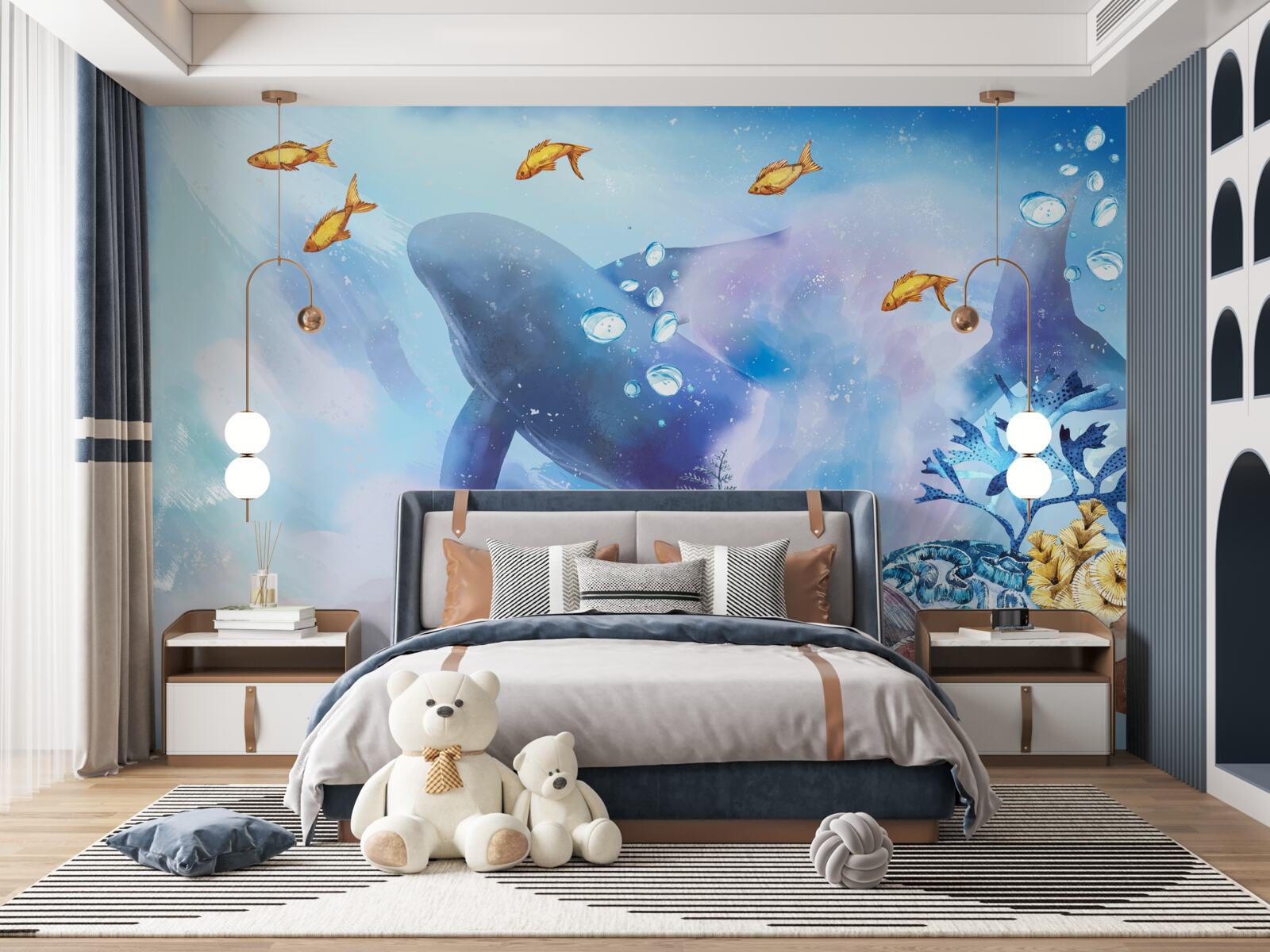 Fototapeta błękitny wieloryb pod wodą