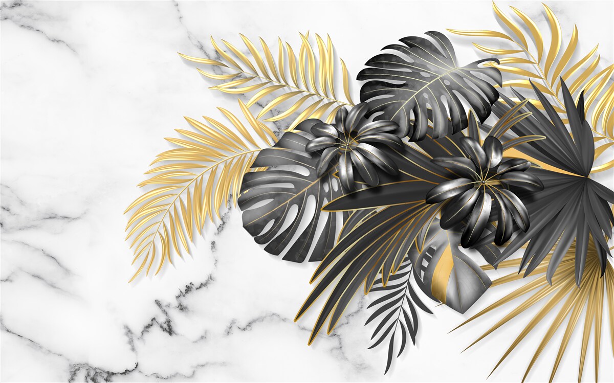 Fototapeta złote i czarne liście paproci