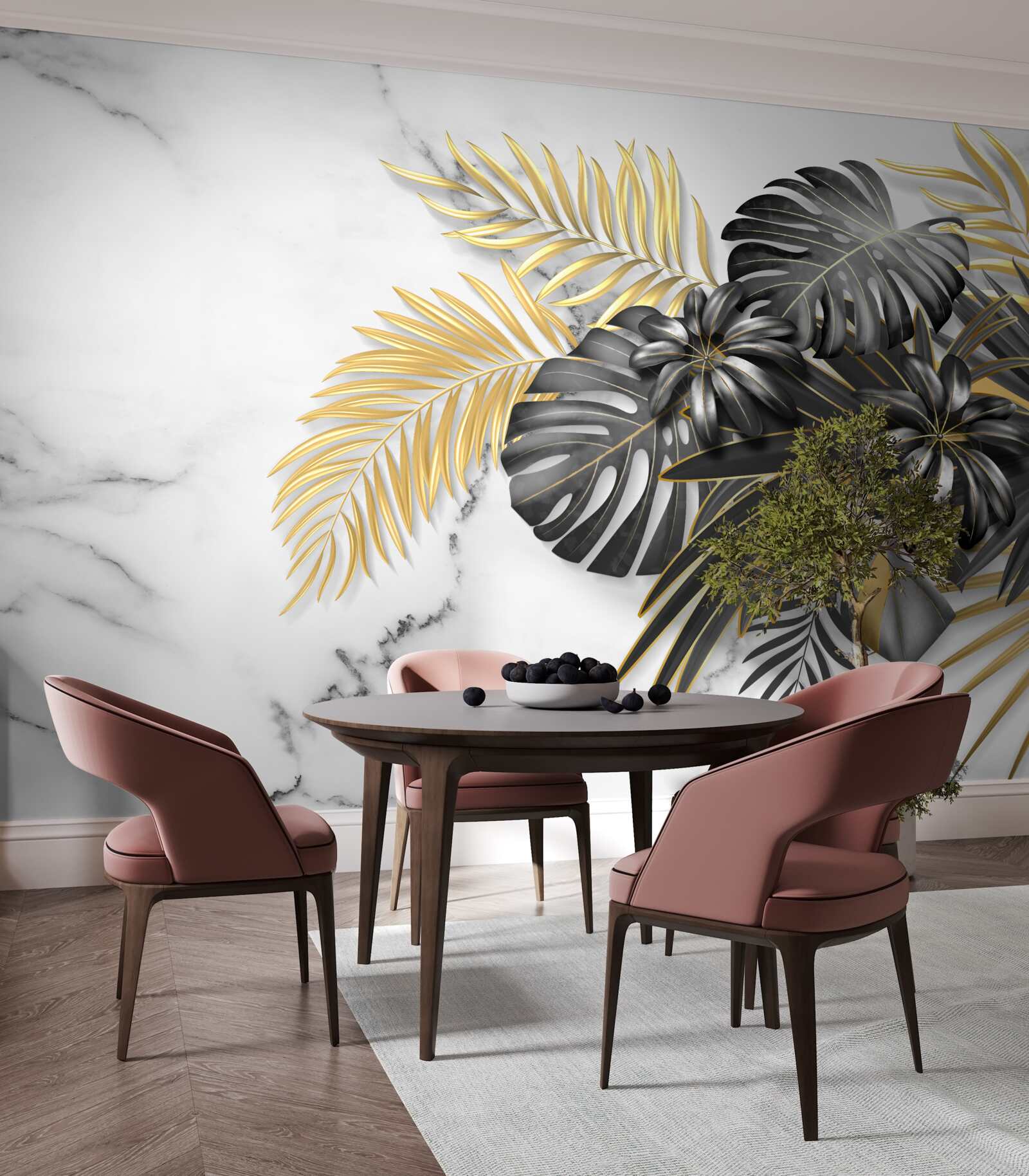 Fototapeta złote i czarne liście paproci