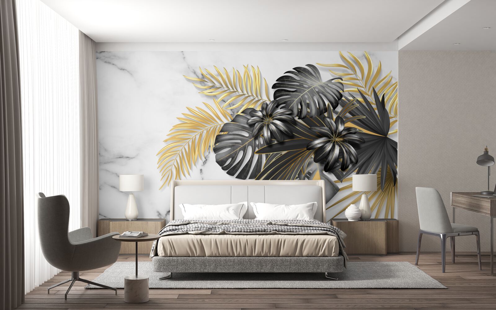 Fototapeta złote i czarne liście paproci