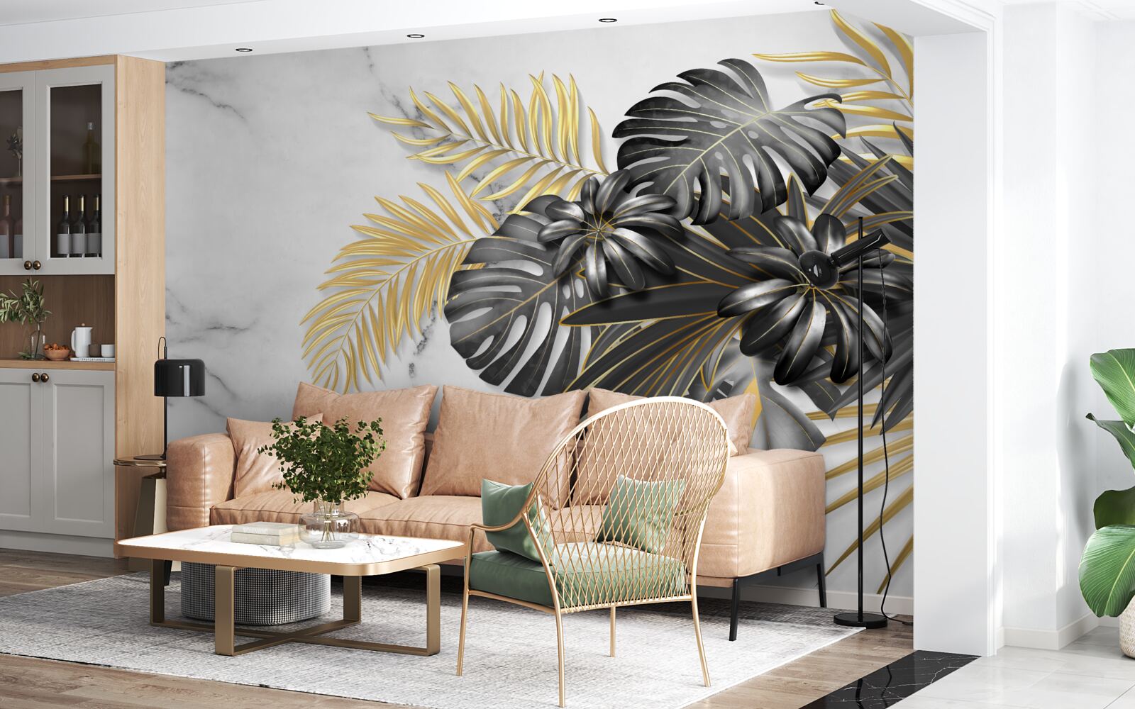 Fototapeta złote i czarne liście paproci