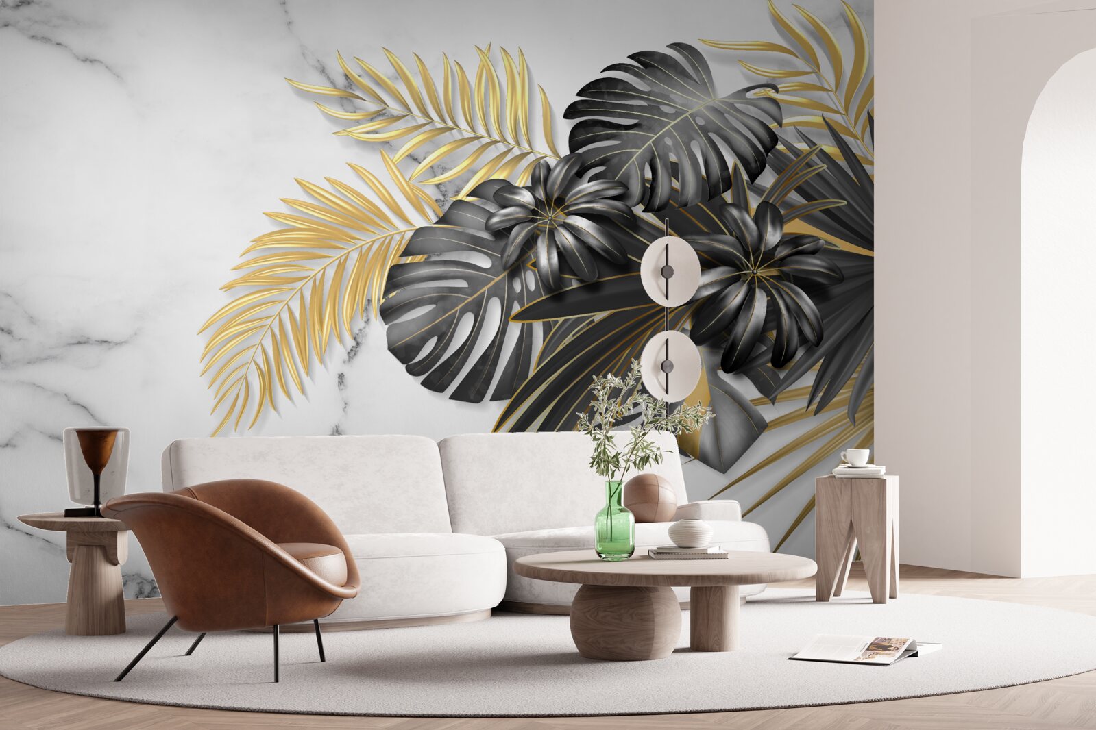 Fototapeta złote i czarne liście paproci