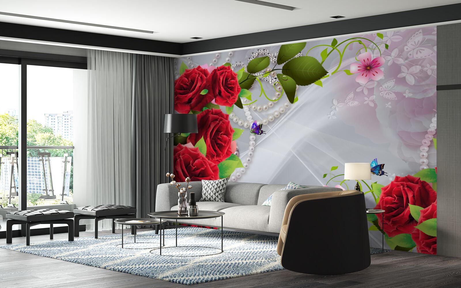 Fototapeta perłowe czerwone róże