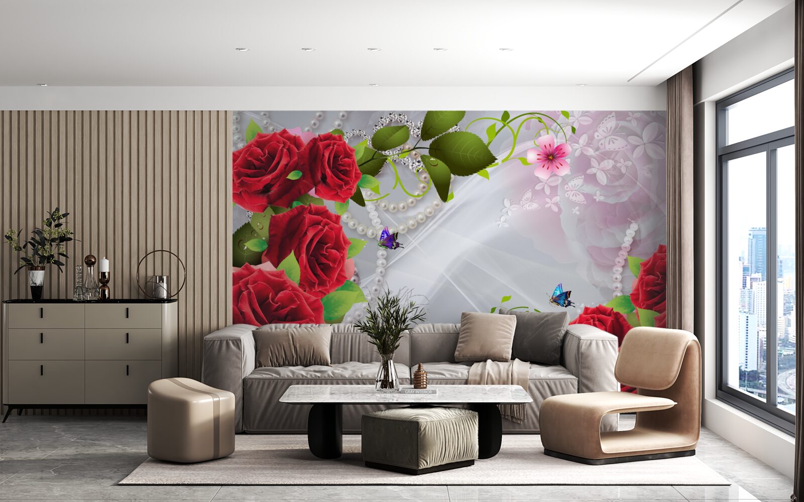 Fototapeta perłowe czerwone róże