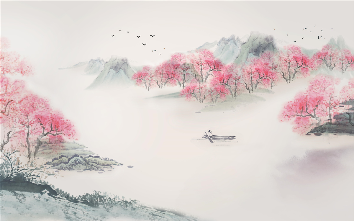 Fototapeta Łódź w lesie spowita poranną mgłą