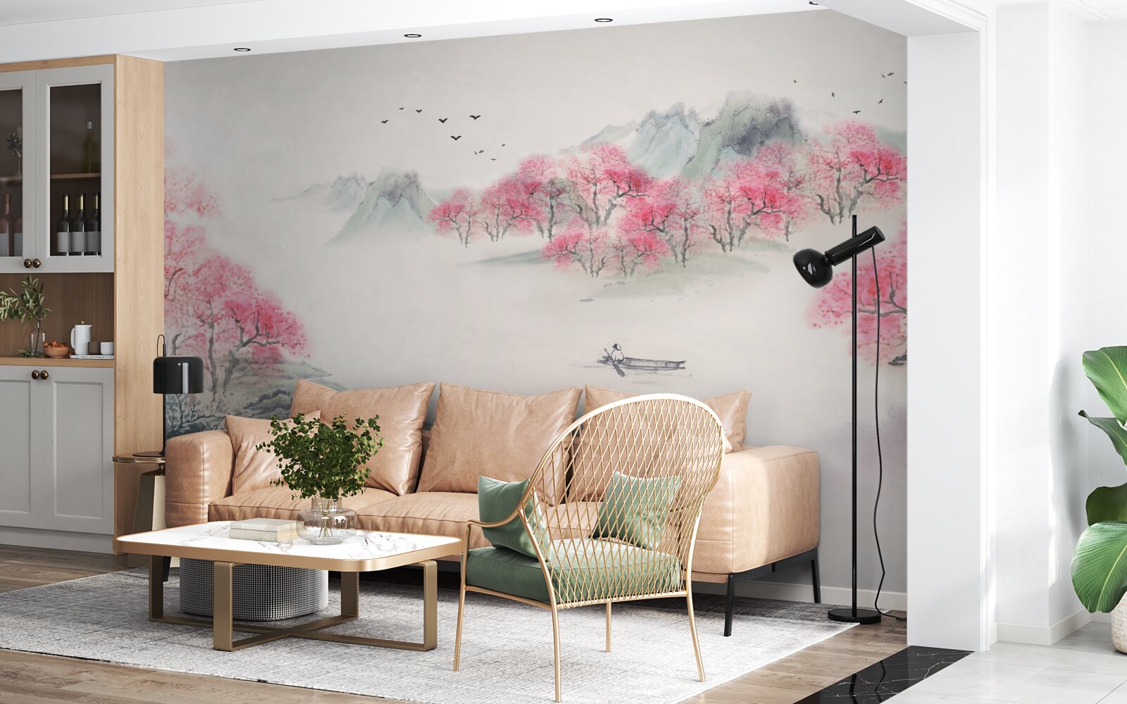 Fototapeta Łódź w lesie spowita poranną mgłą