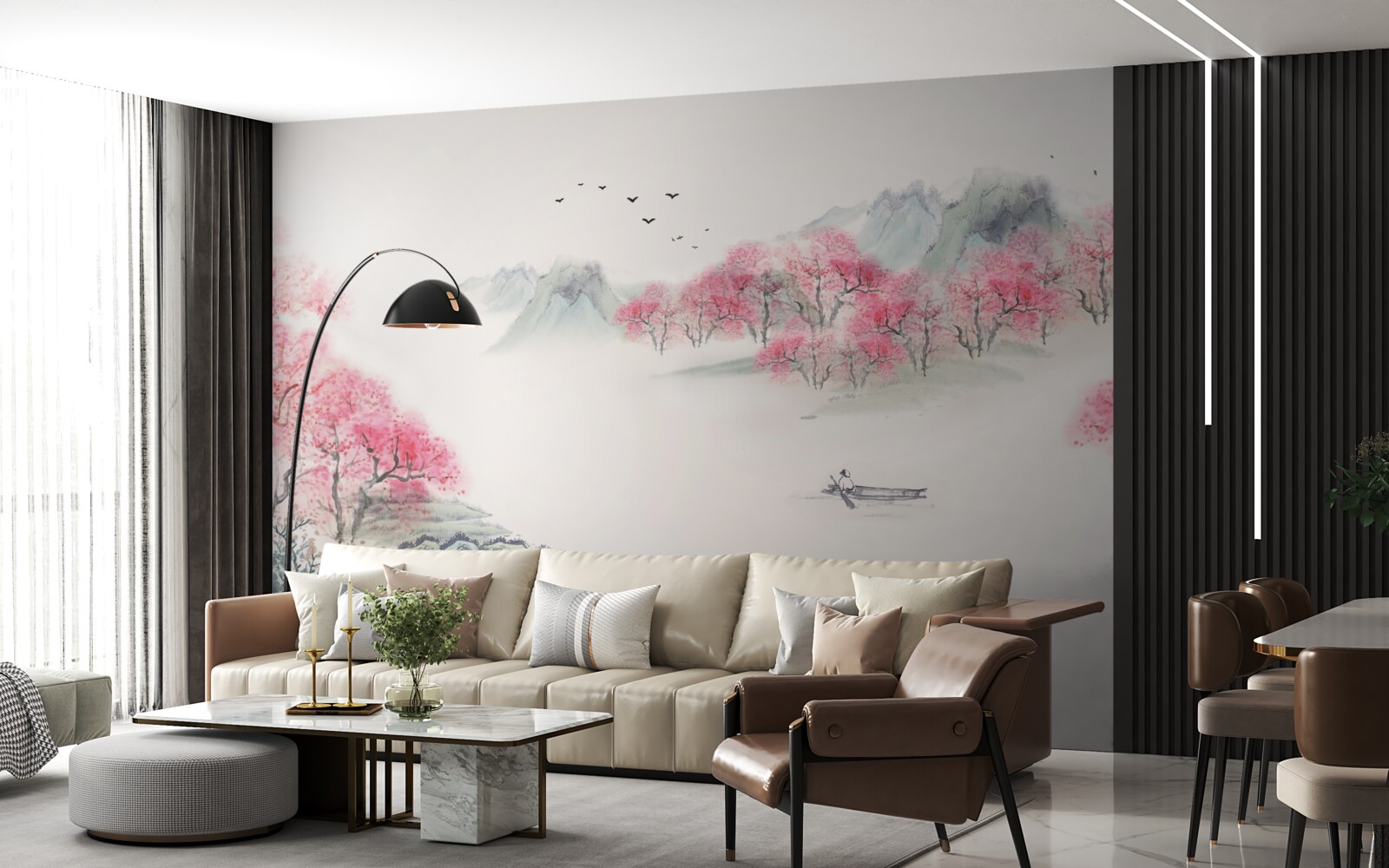 Fototapeta Łódź w lesie spowita poranną mgłą