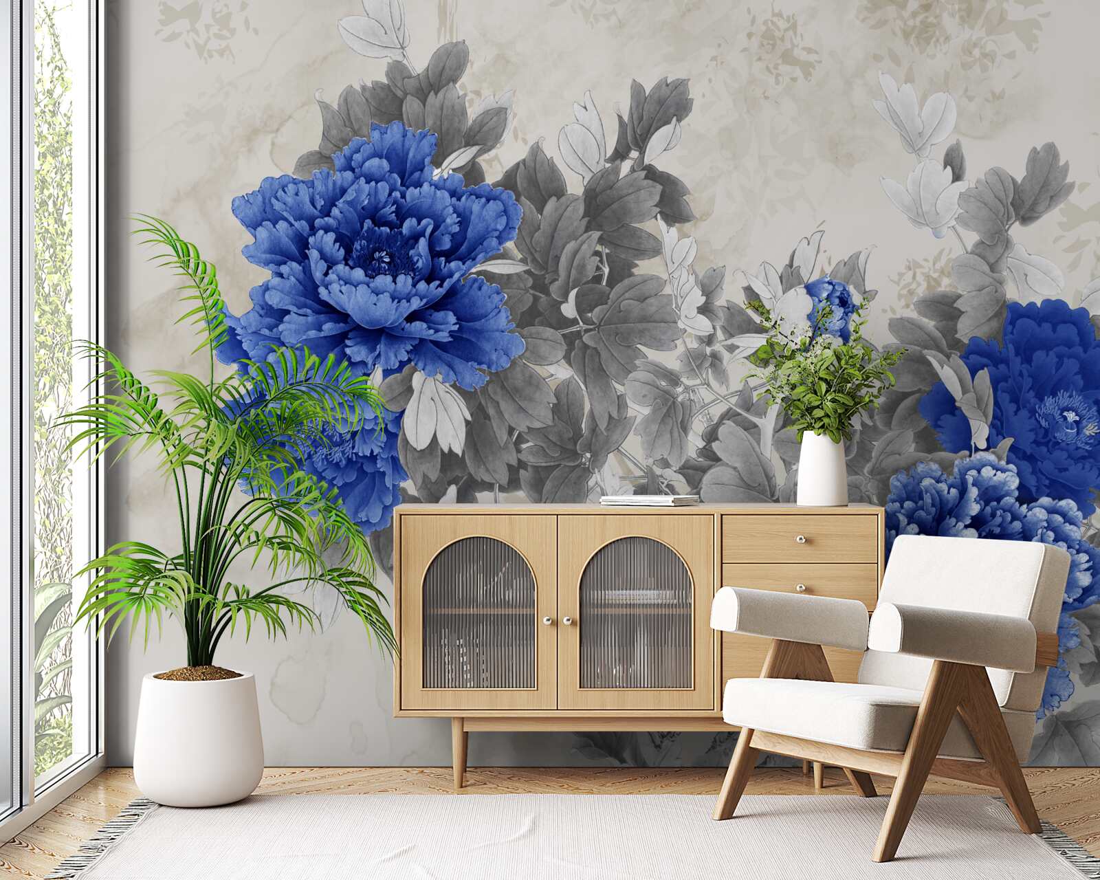 Fototapeta ikiebana kwiatowa na szarym tle