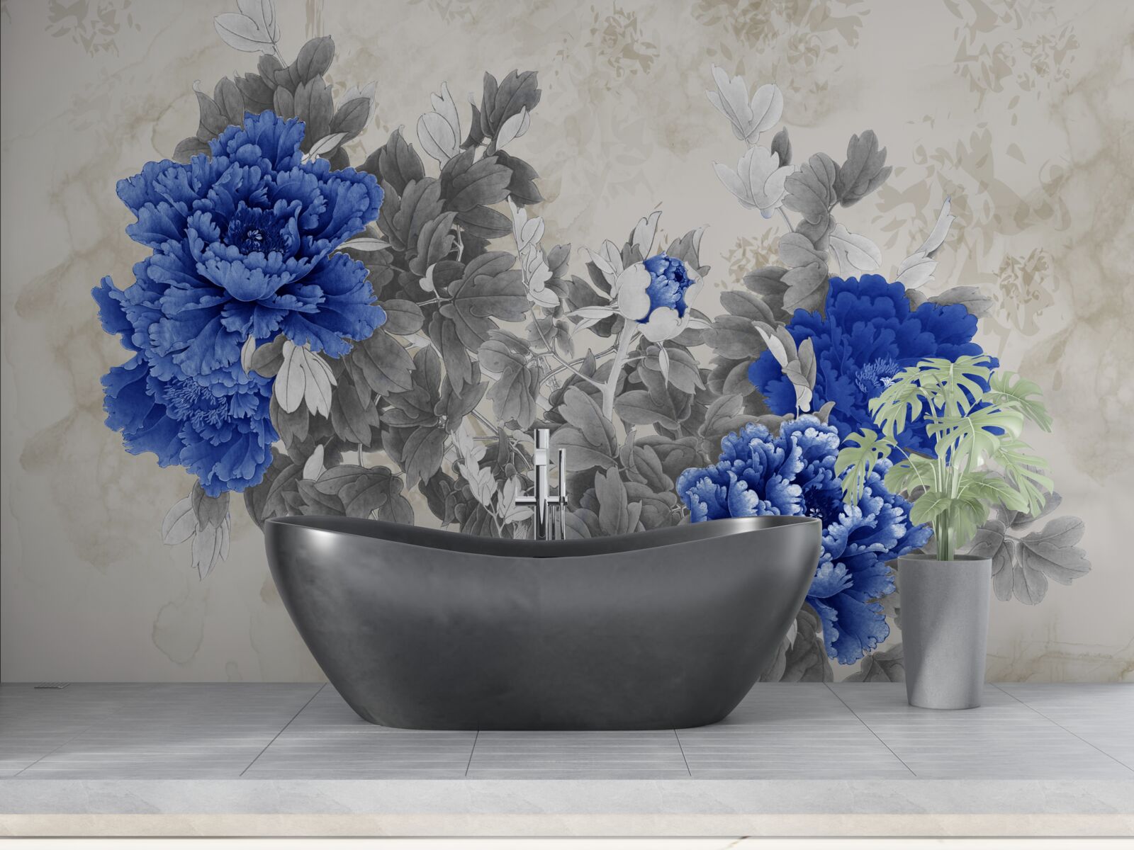 Fototapeta ikiebana kwiatowa na szarym tle