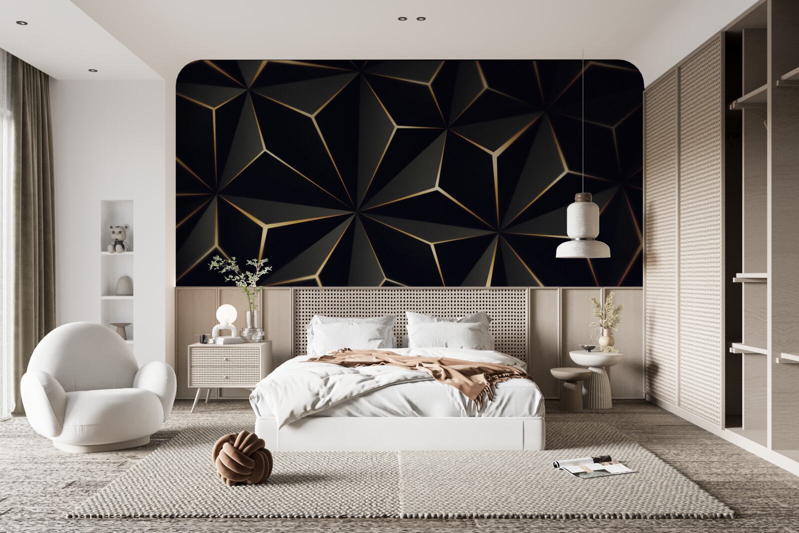 Fototapeta piramidy 3d w kolorze czarnym ze złotymi elementami