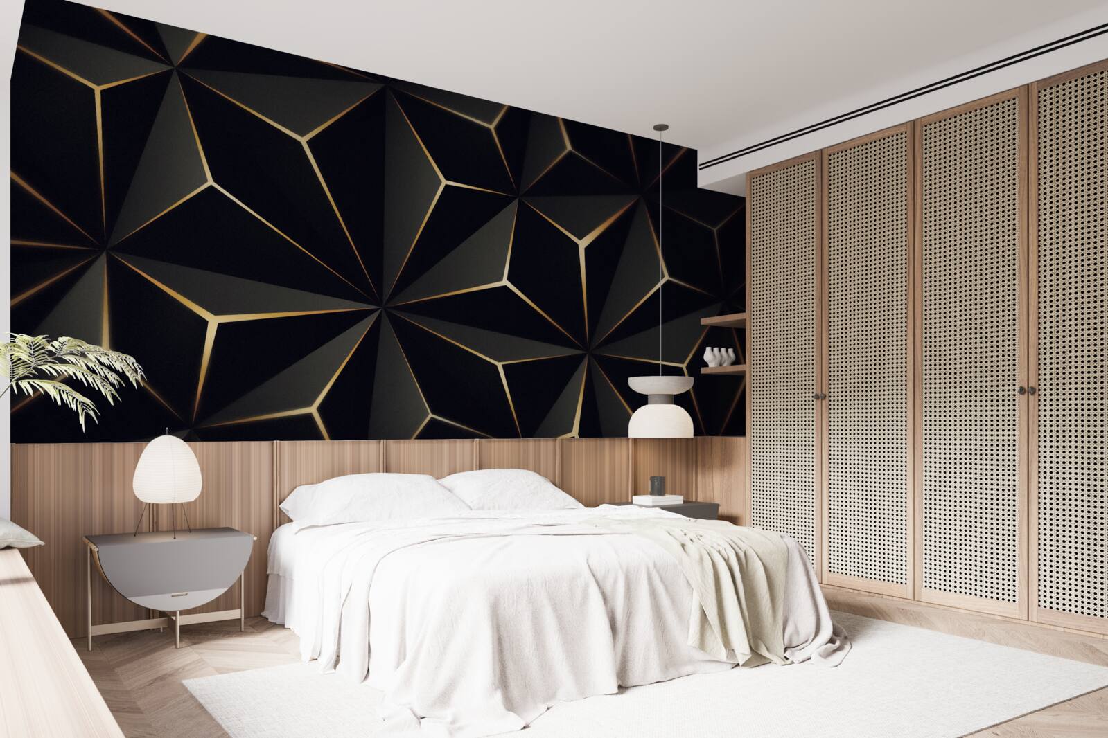 Fototapeta piramidy 3d w kolorze czarnym ze złotymi elementami