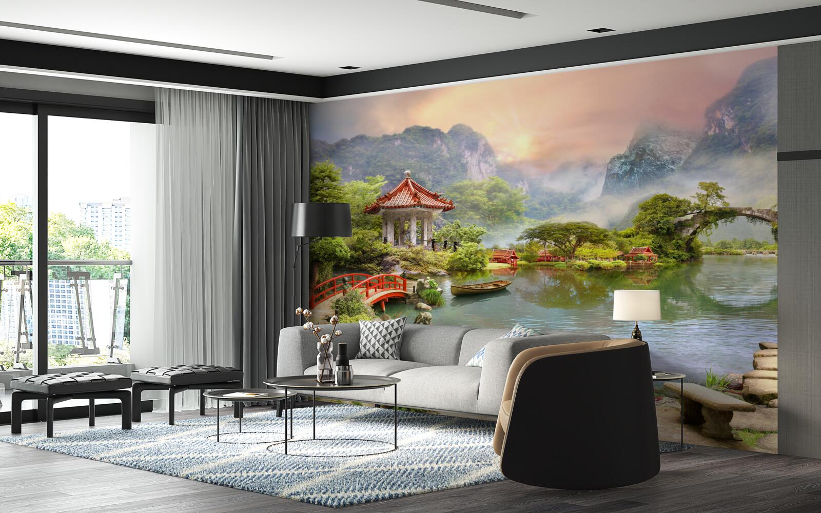 Fototapeta mglisty krajobraz ogrodu japońskiego