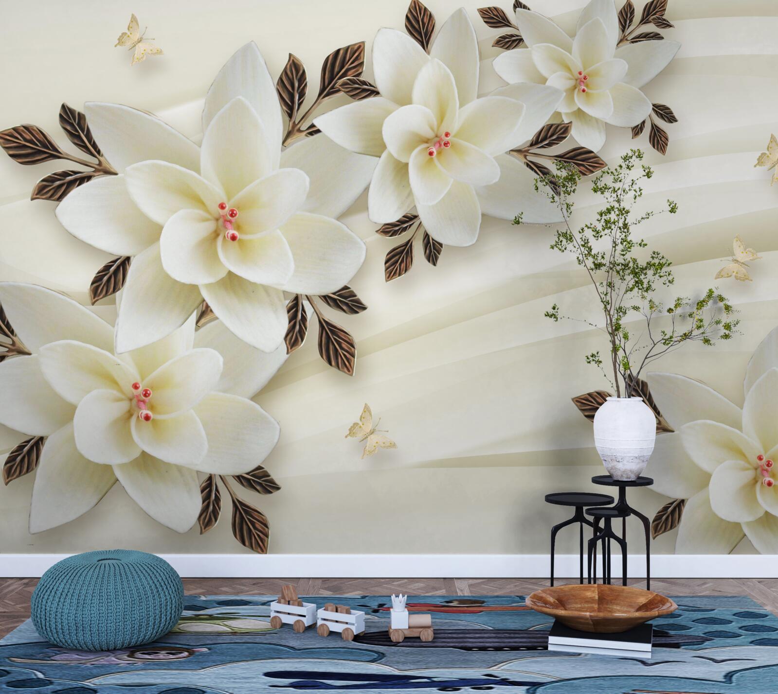 Fototapeta tkanina ozdobiona jest białymi kwiatami lotosu