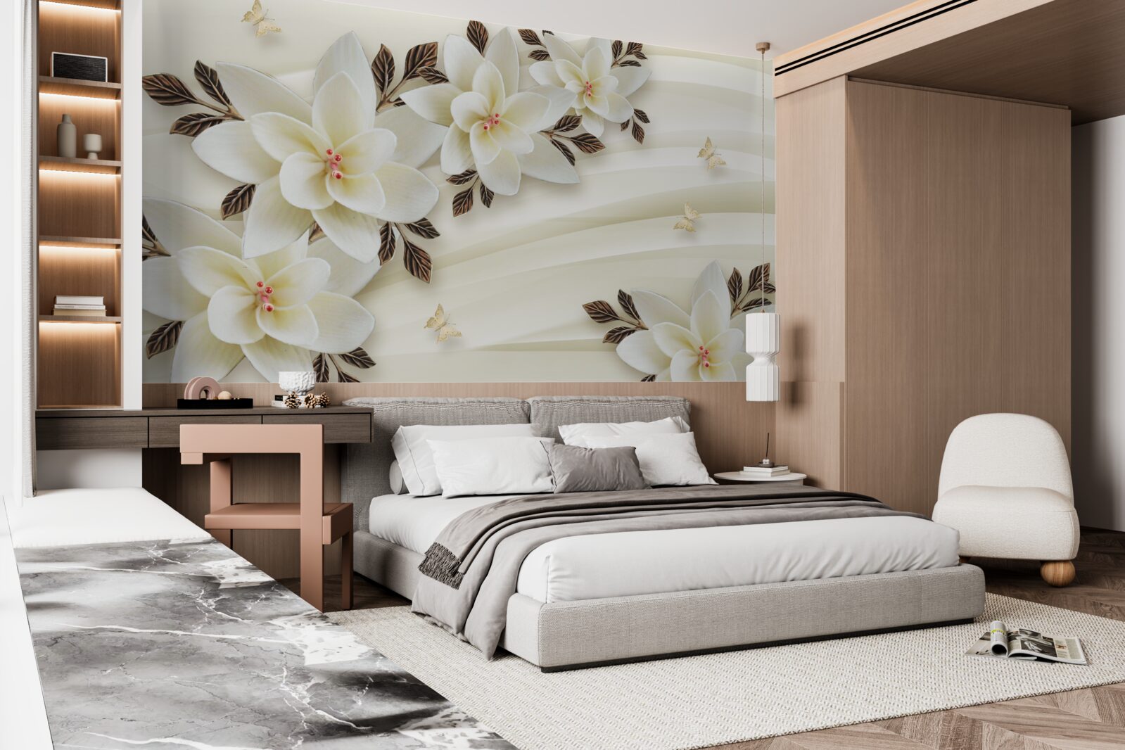 Fototapeta tkanina ozdobiona jest białymi kwiatami lotosu