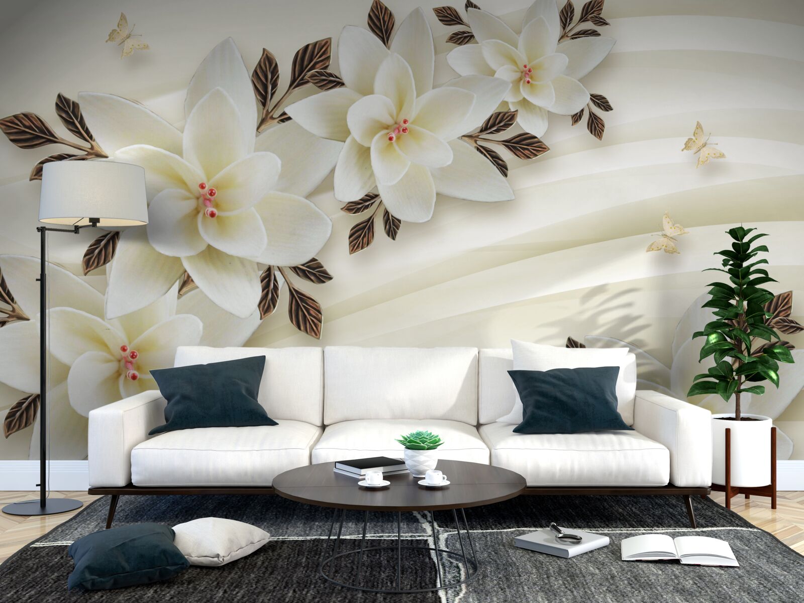 Fototapeta tkanina ozdobiona jest białymi kwiatami lotosu