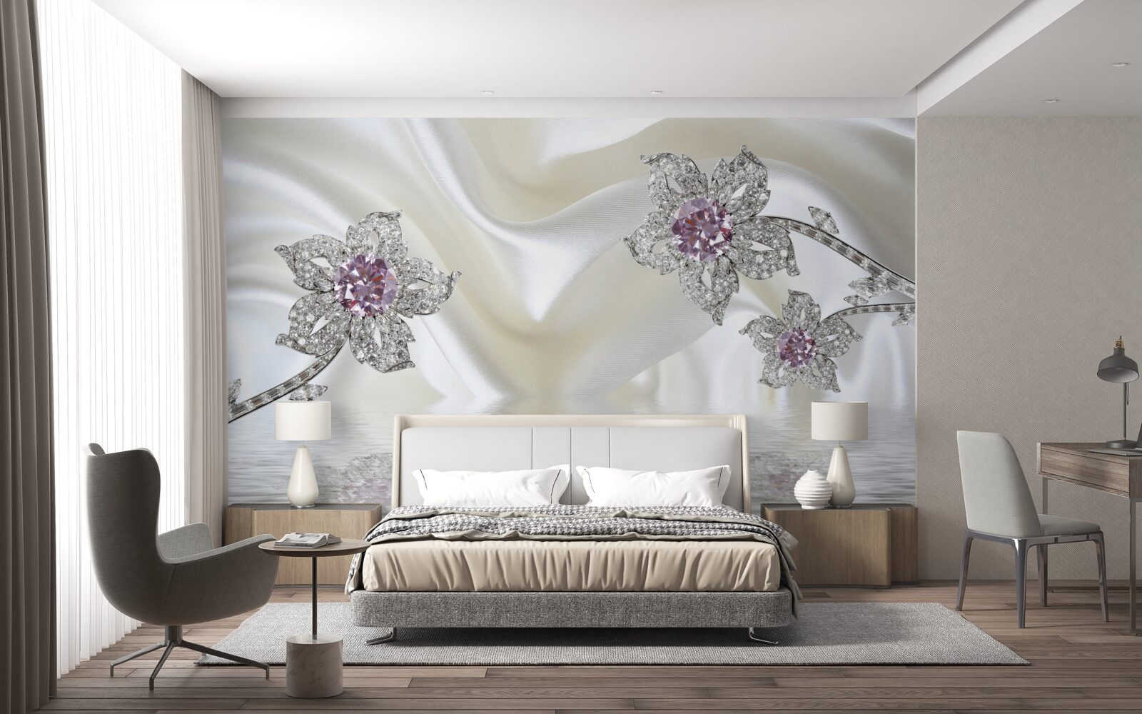 Fototapeta biżuteria srebrna w formie kwiatowych kształtów