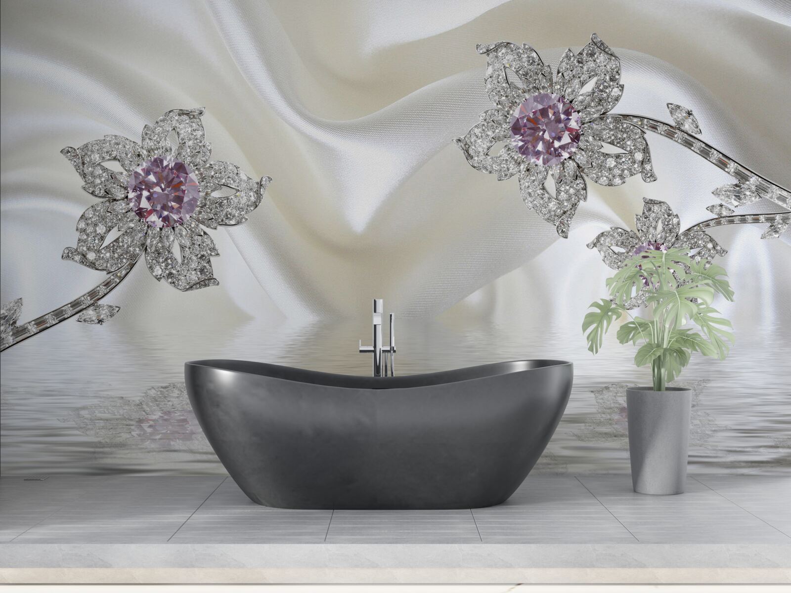 Fototapeta biżuteria srebrna w formie kwiatowych kształtów