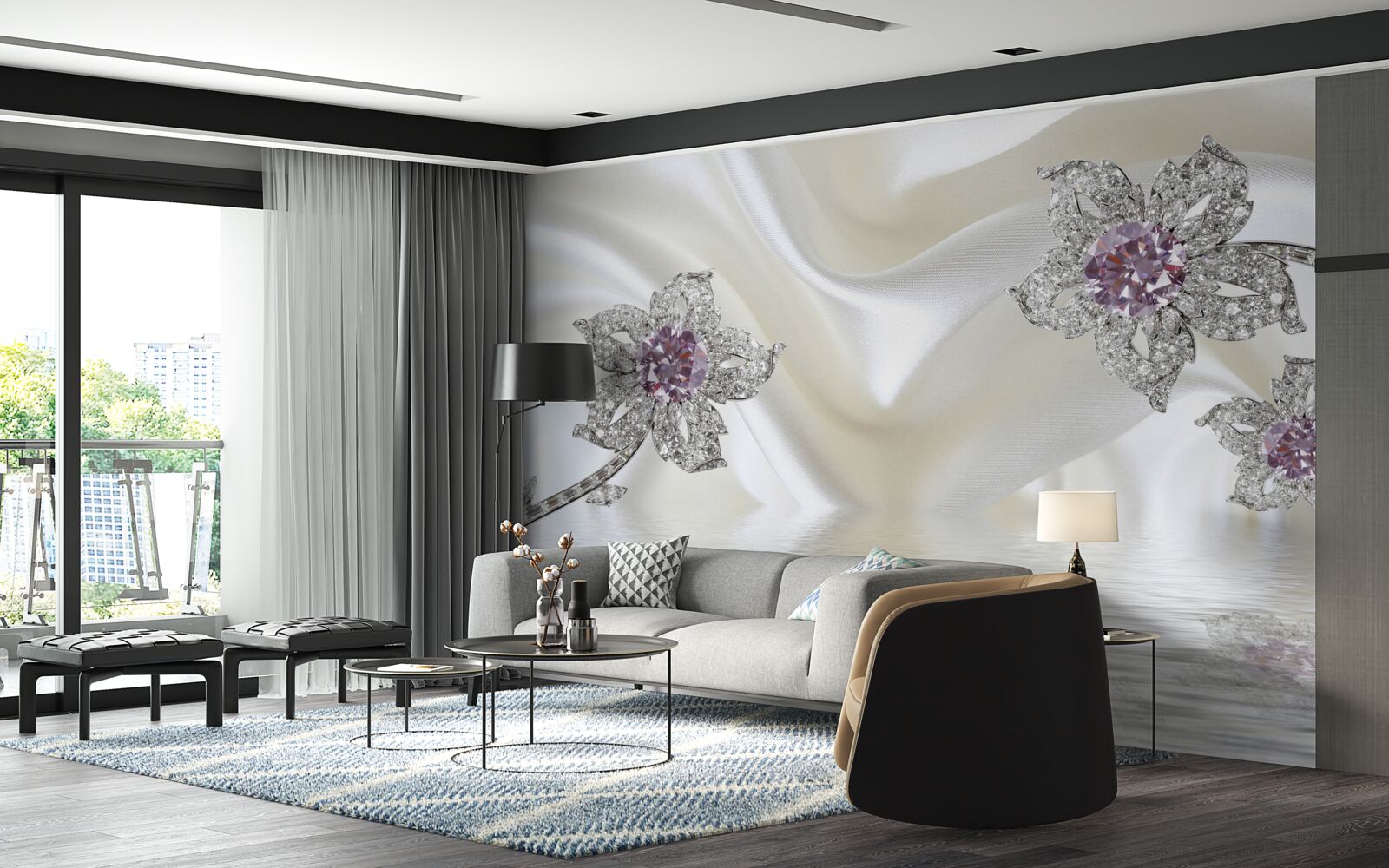 Fototapeta biżuteria srebrna w formie kwiatowych kształtów