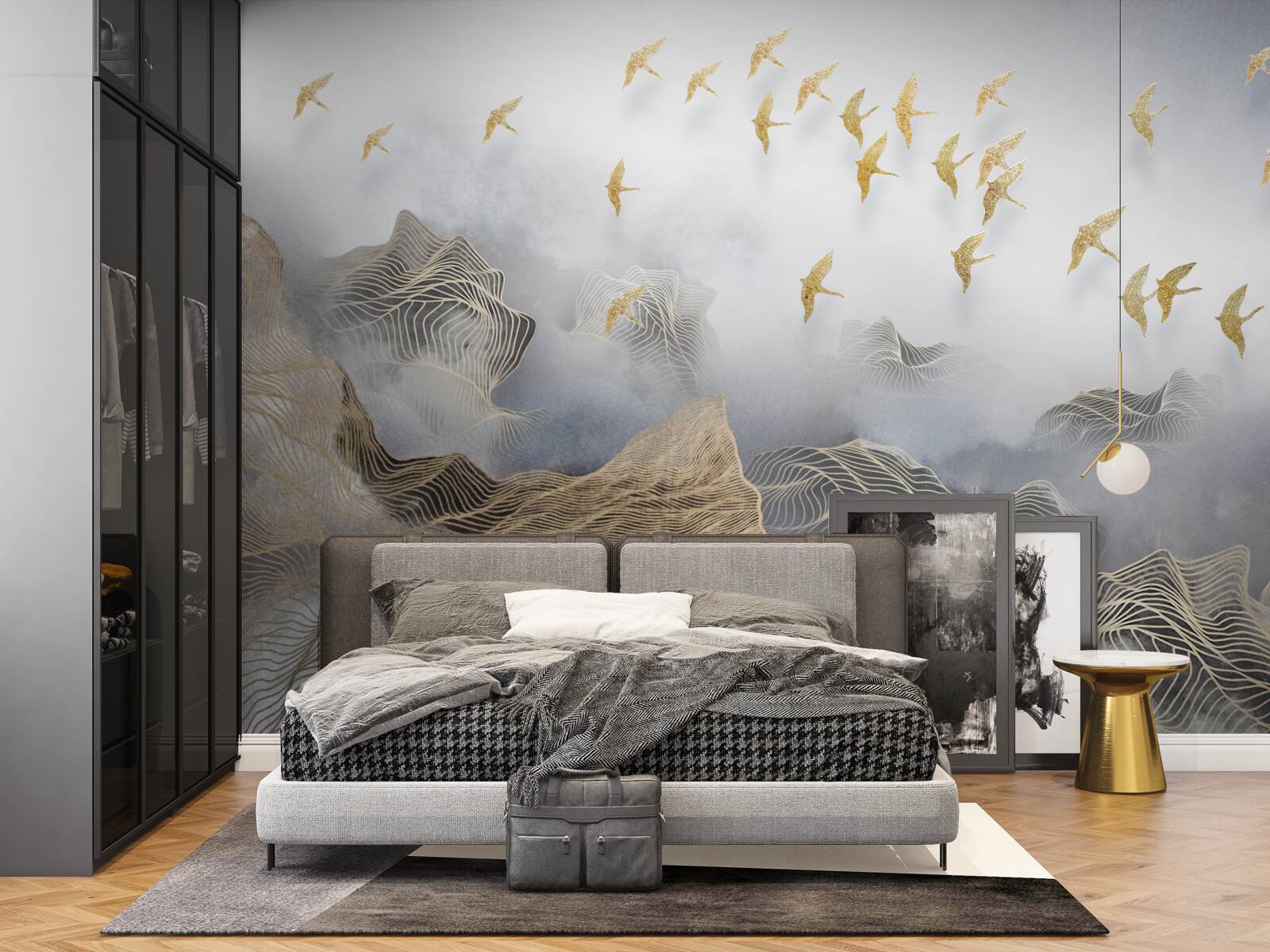 Fototapeta góry i ptaki we mgle abstrakcji