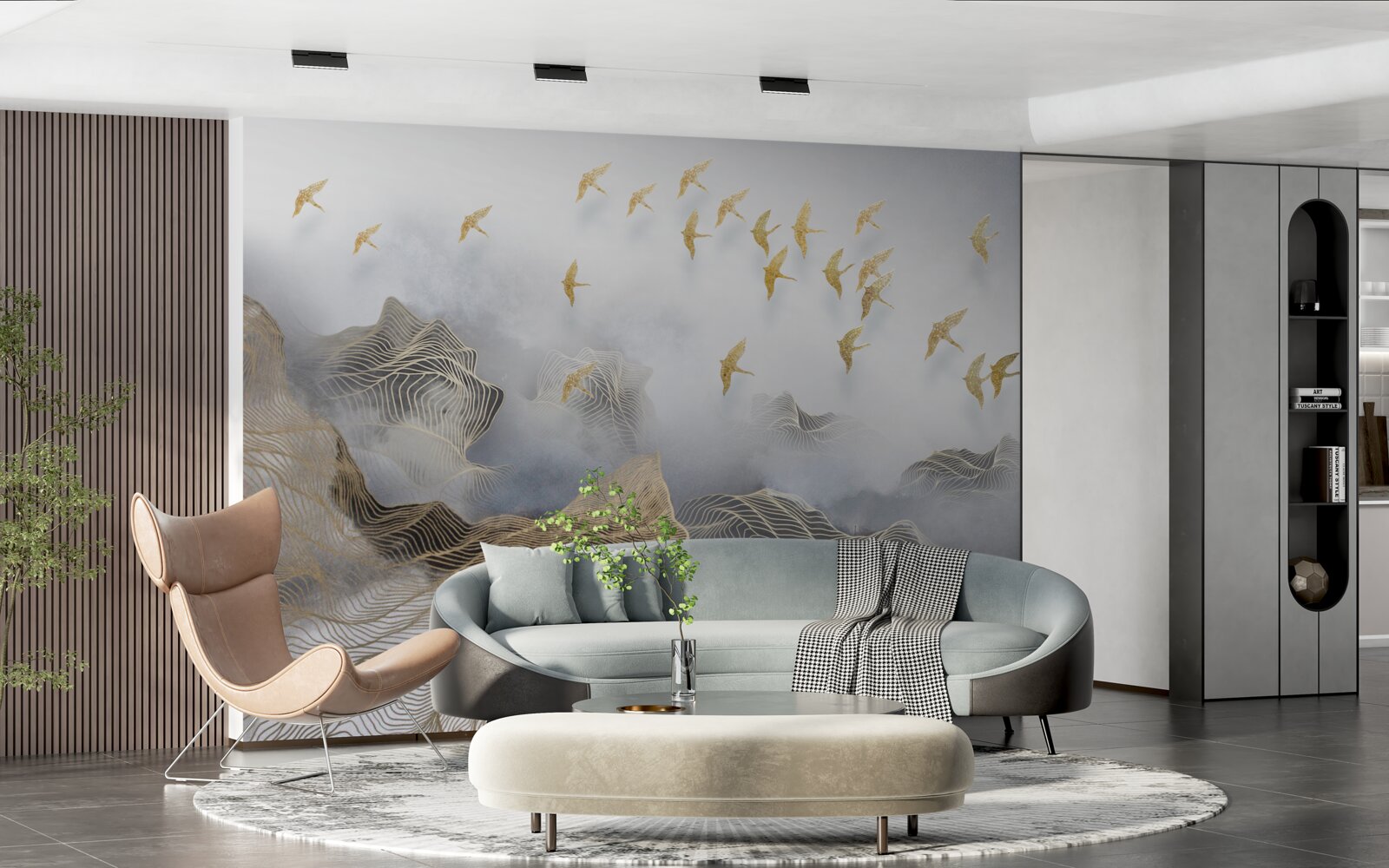 Fototapeta góry i ptaki we mgle abstrakcji