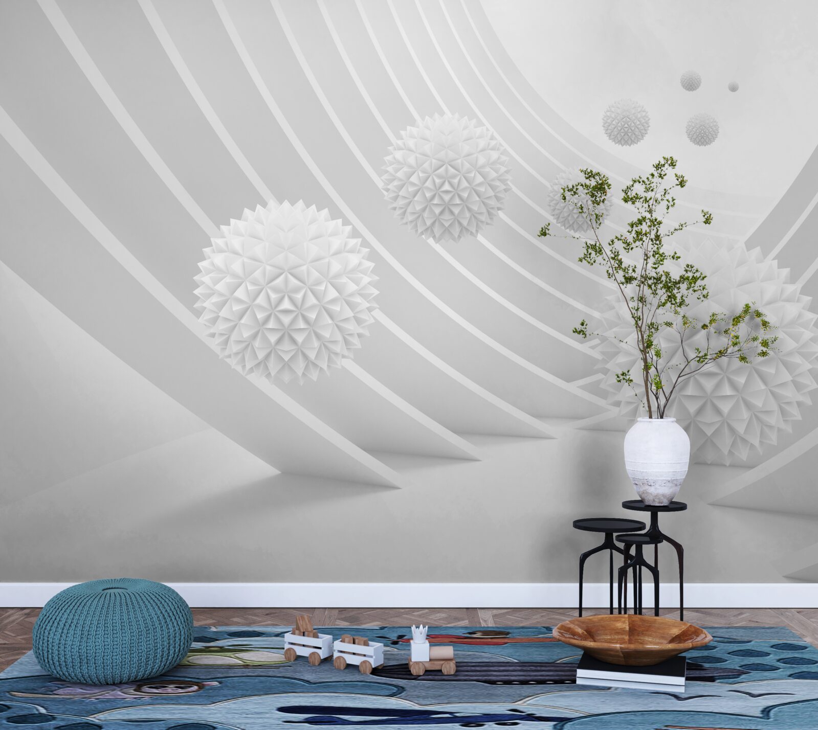 Fototapeta ostre białe kule w cofającym się tunelu