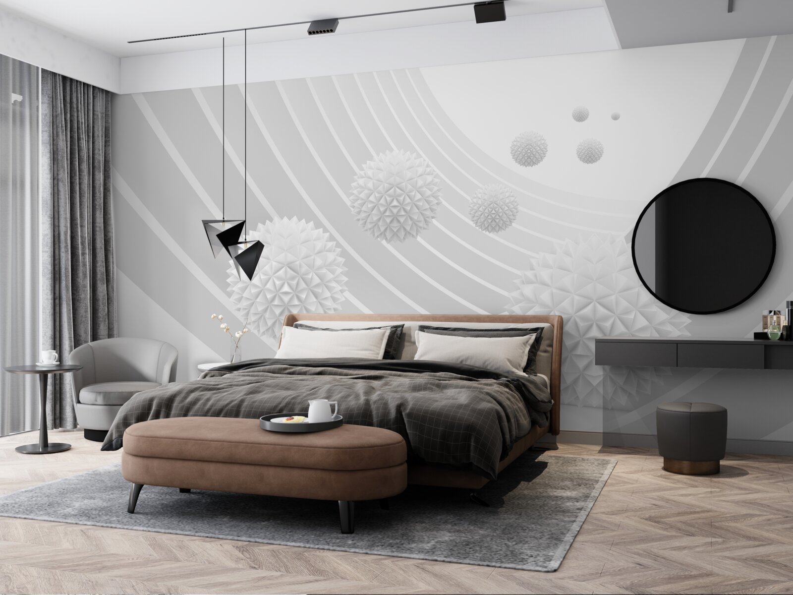 Fototapeta ostre białe kule w cofającym się tunelu