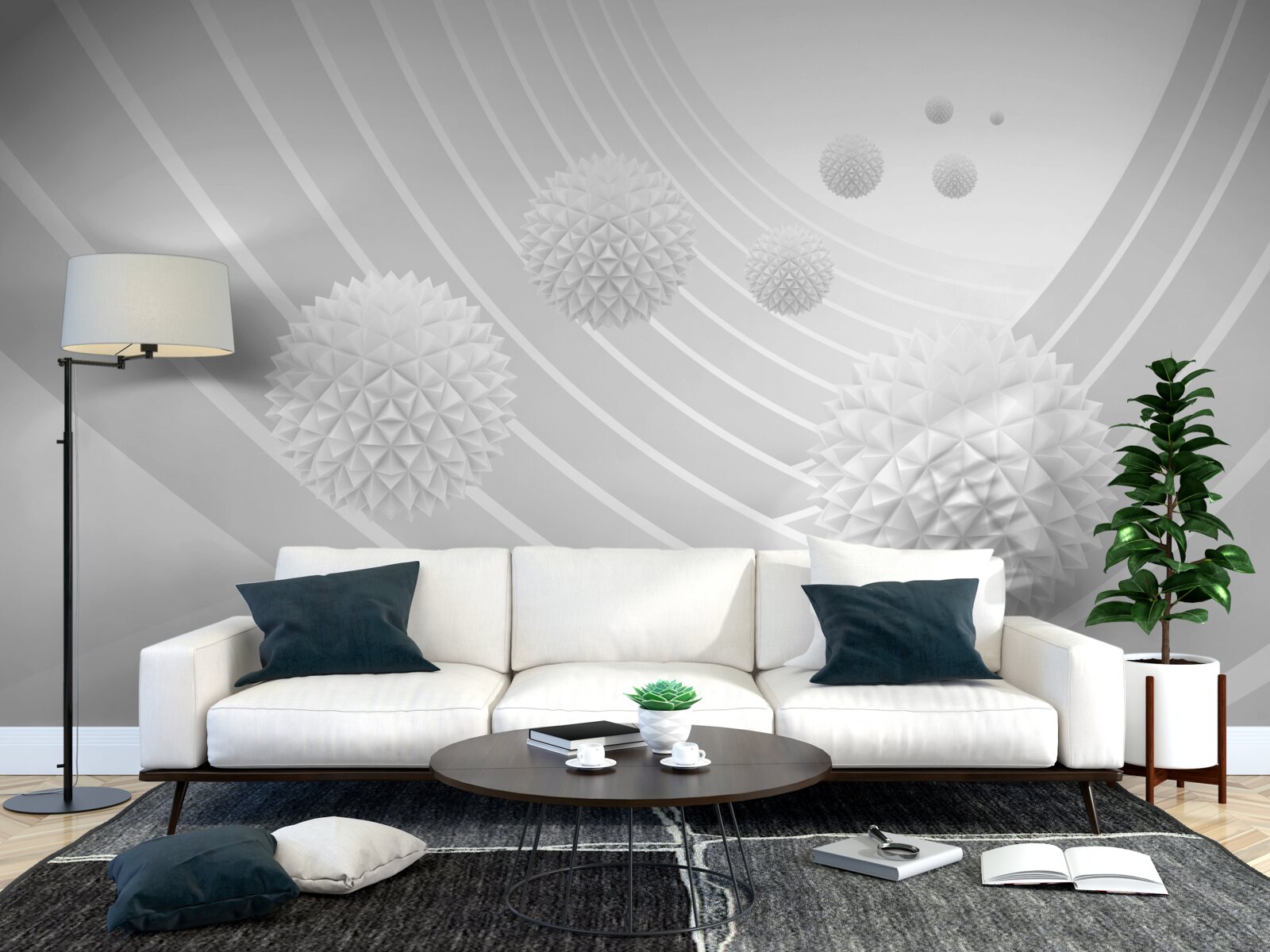 Fototapeta ostre białe kule w cofającym się tunelu