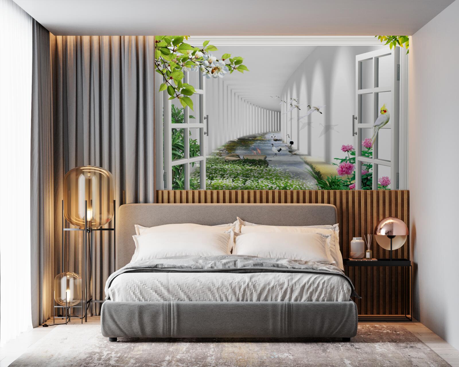 Fototapeta widok z okna na zielony tunel