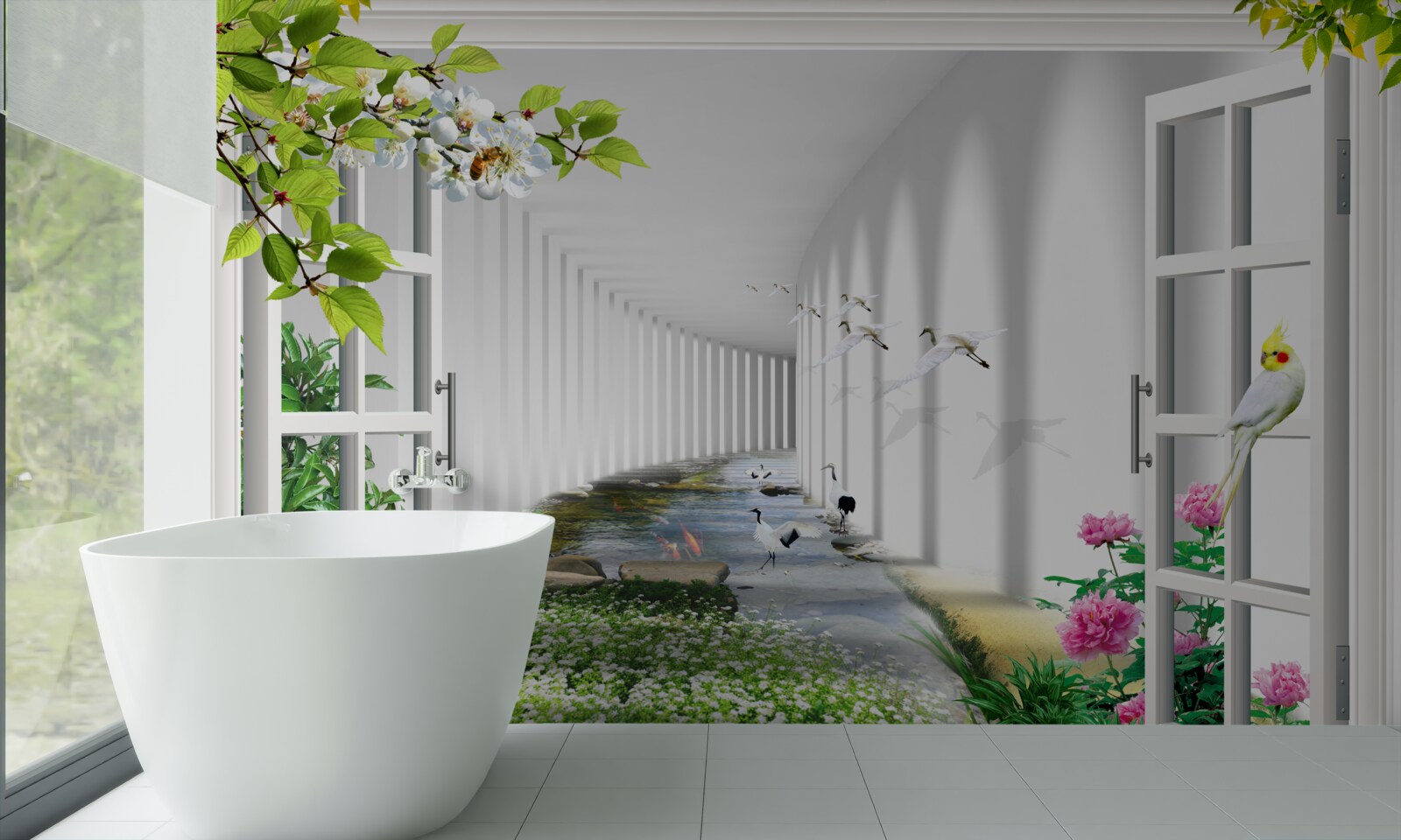 Fototapeta widok z okna na zielony tunel