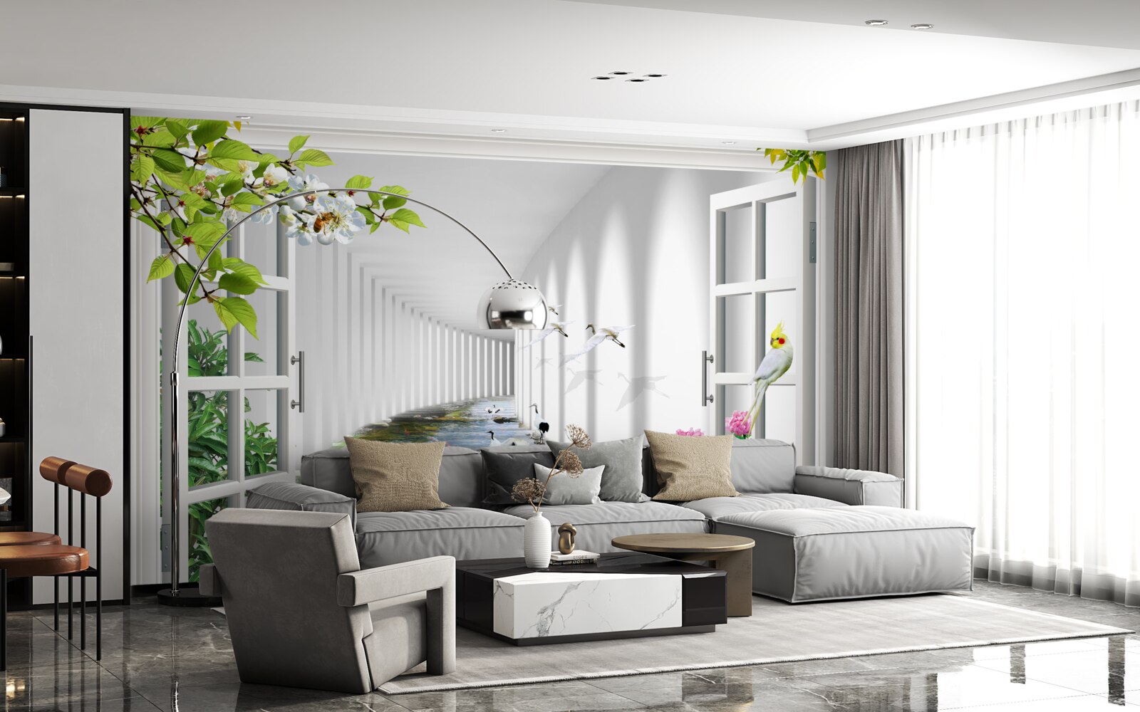 Fototapeta widok z okna na zielony tunel