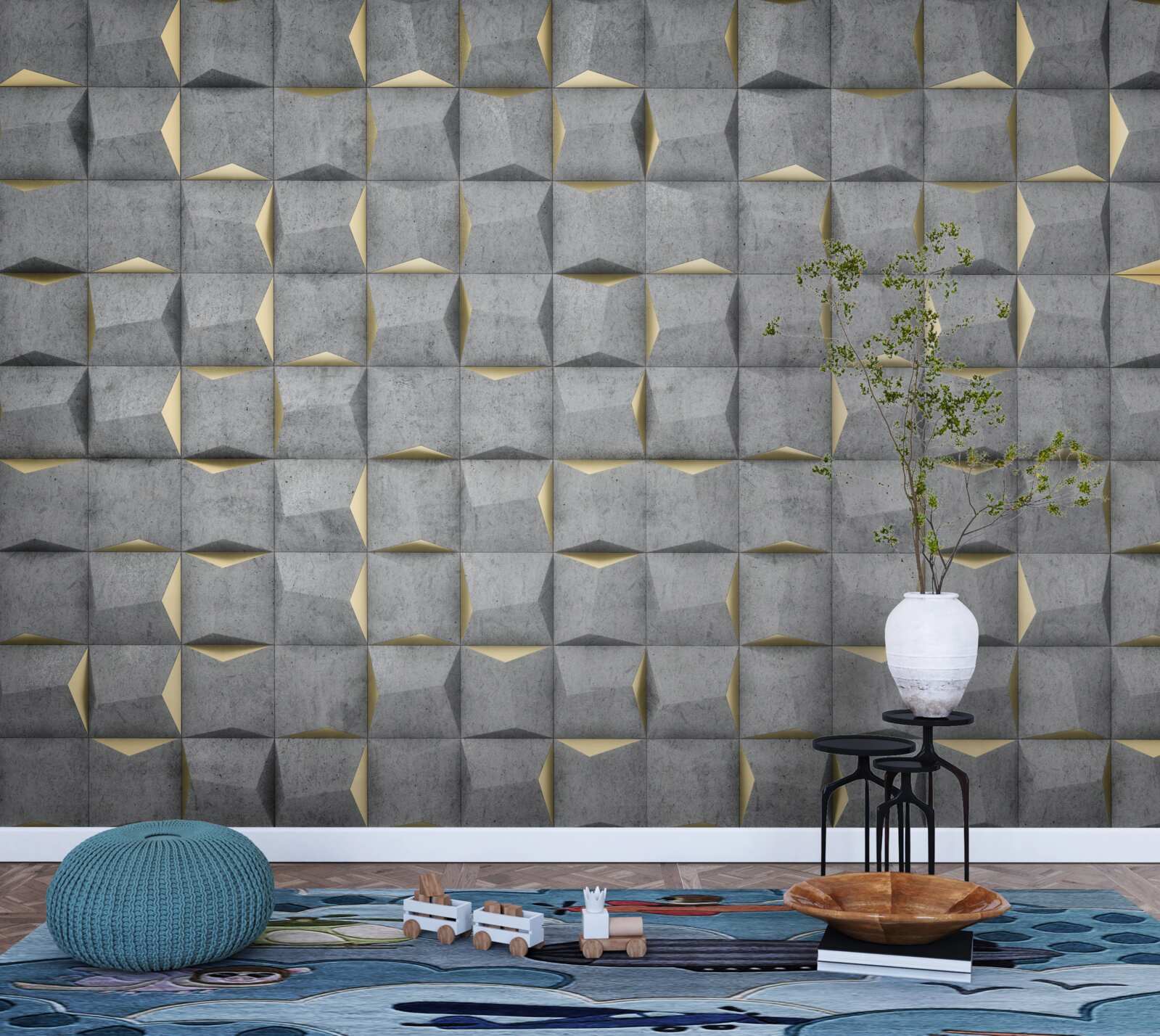 Fototapeta prostokąty w 3d ze złotymi elementami