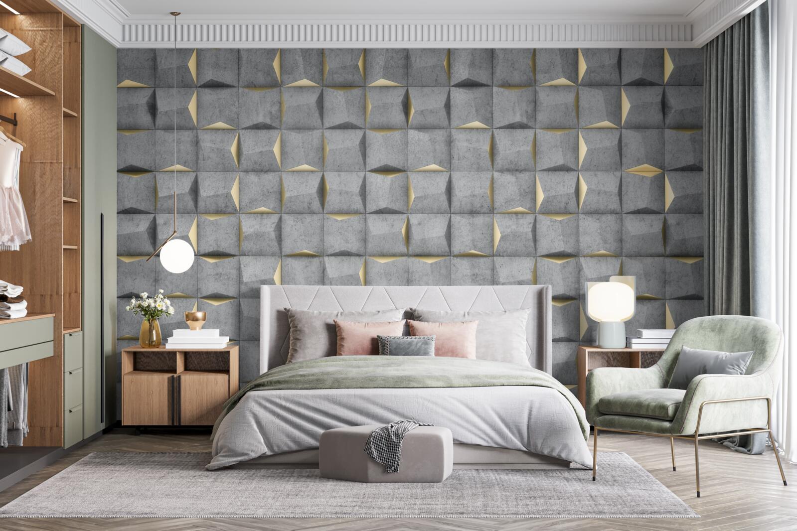 Fototapeta prostokąty w 3d ze złotymi elementami