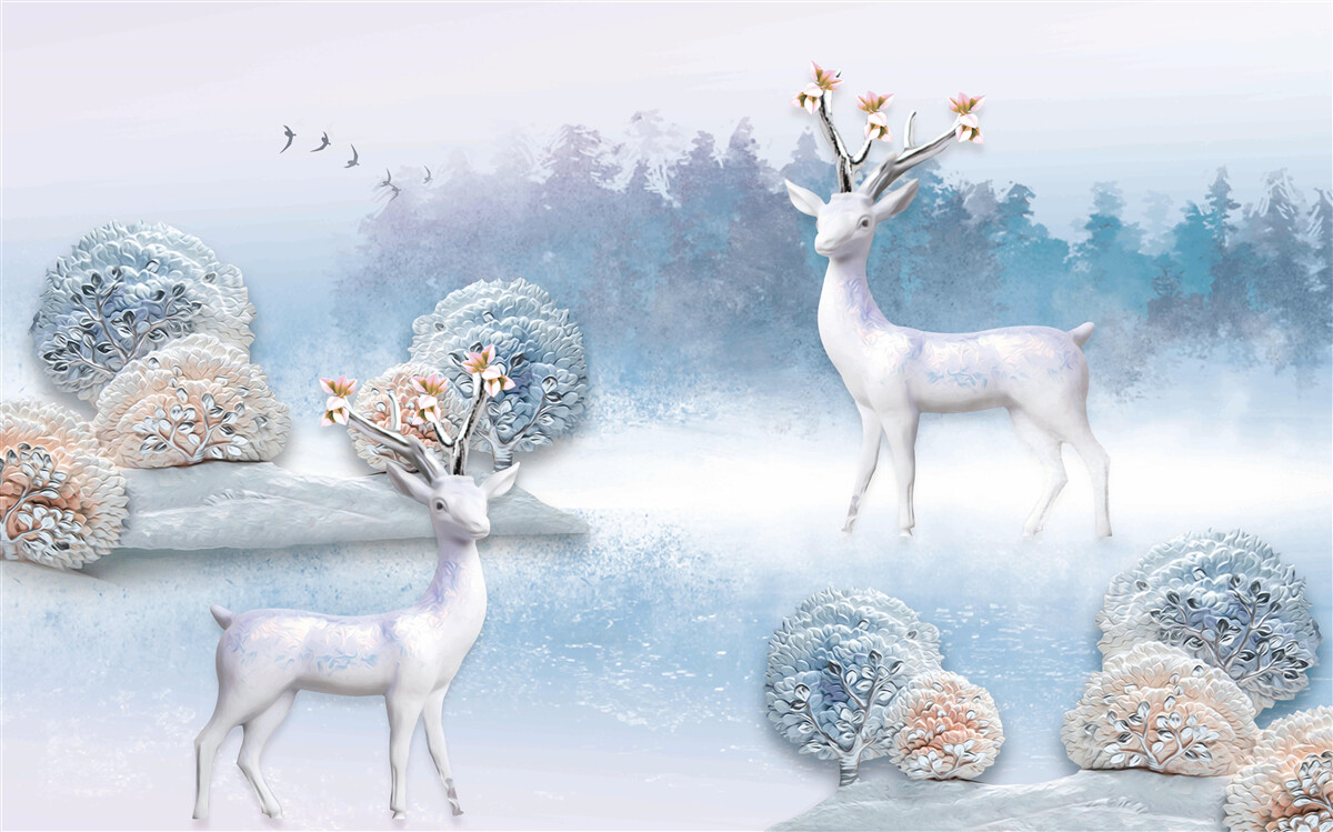 Fototapeta jeleń w zimowym lesie