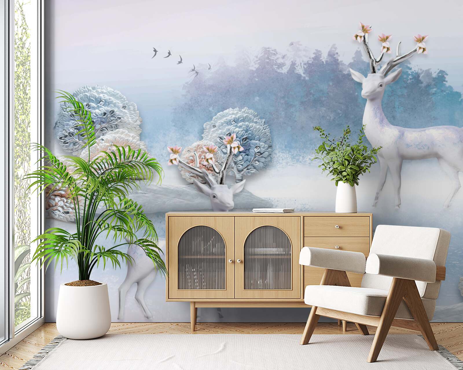 Fototapeta jeleń w zimowym lesie