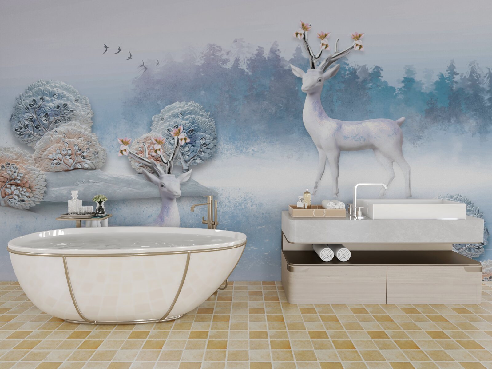 Fototapeta jeleń w zimowym lesie