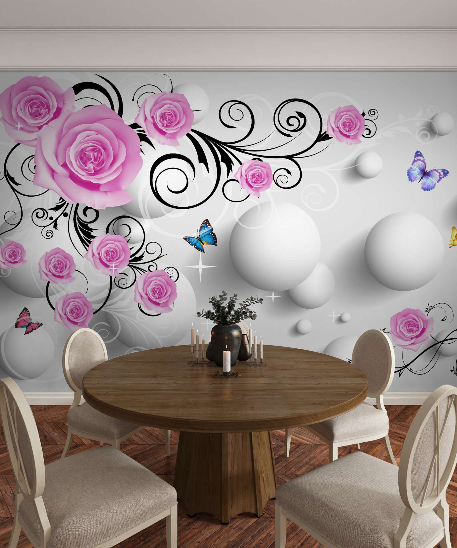 Fototapeta kolorowe róże na tle 3d wykonane z kulek