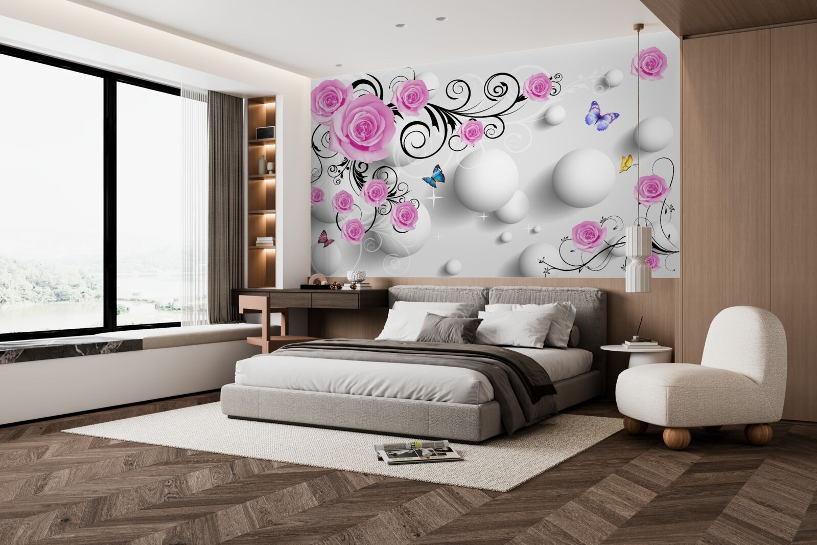 Fototapeta kolorowe róże na tle 3d wykonane z kulek