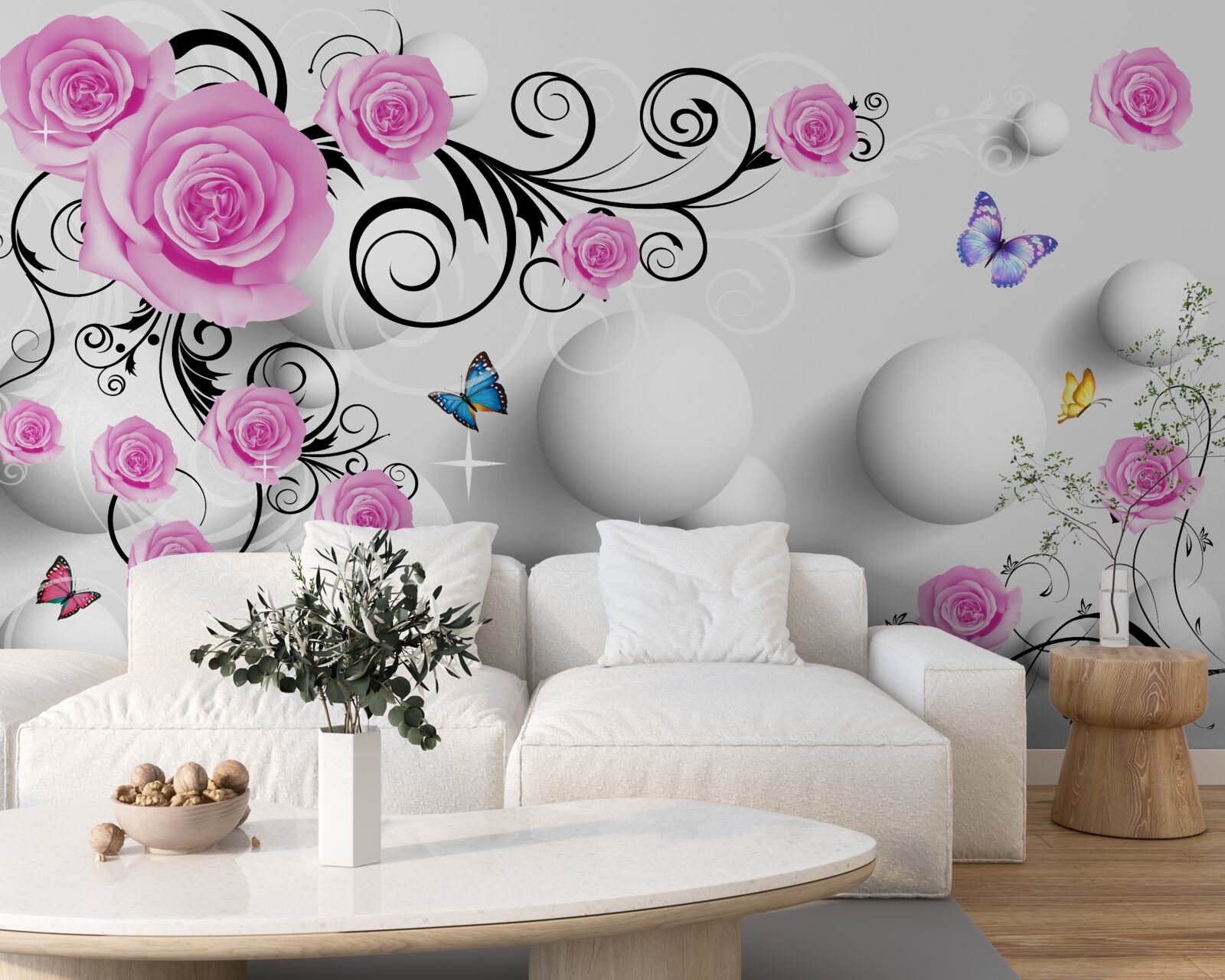 Fototapeta kolorowe róże na tle 3d wykonane z kulek