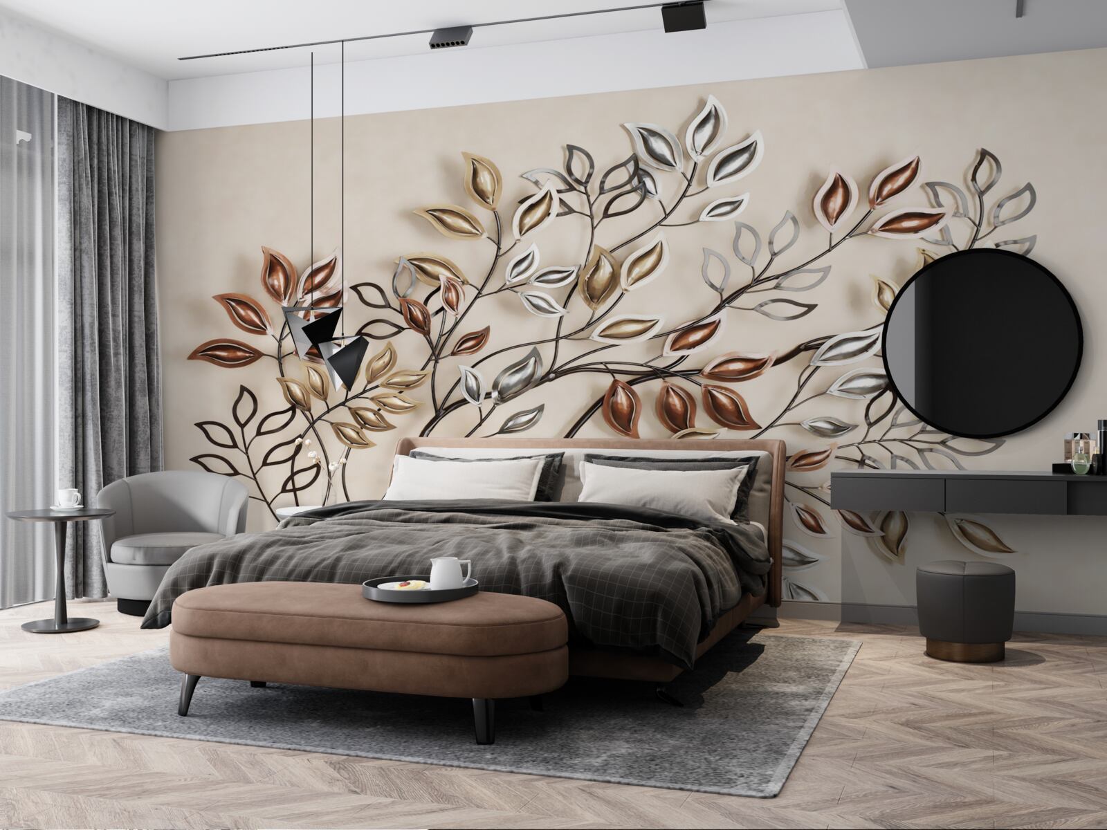 Fototapeta metalowe liście na gałęzi