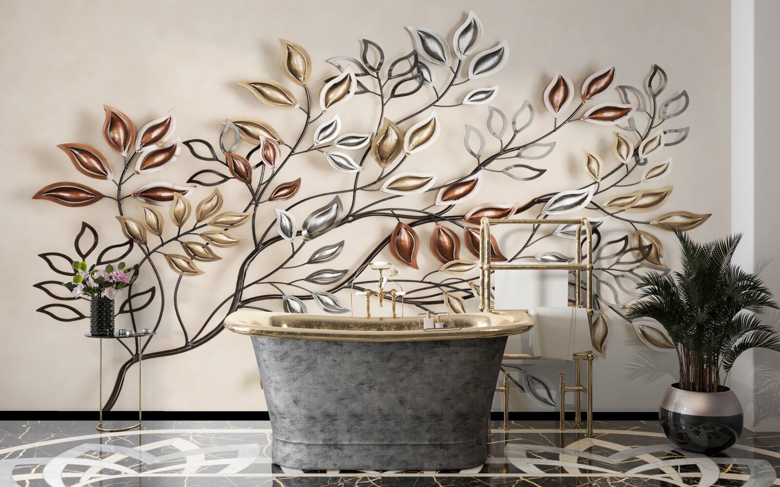 Fototapeta metalowe liście na gałęzi