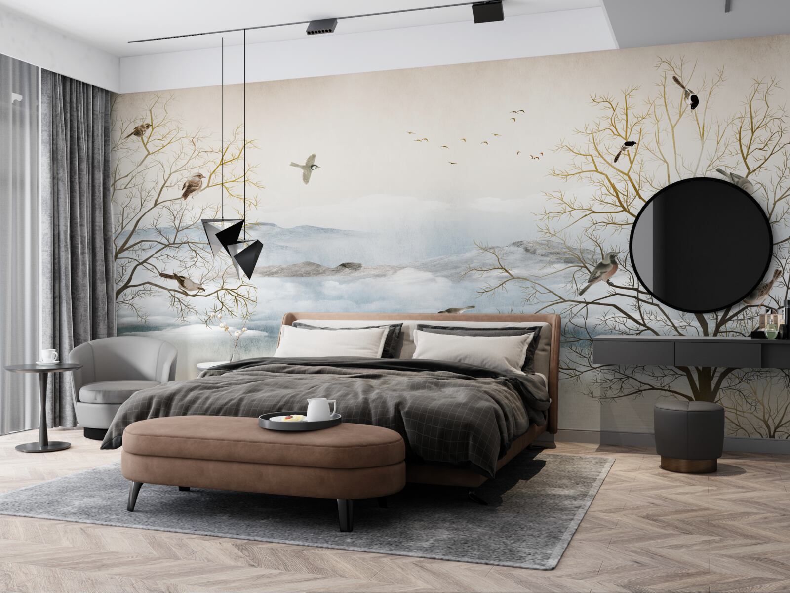 Fototapeta poranna mgła i śpiew ptaków