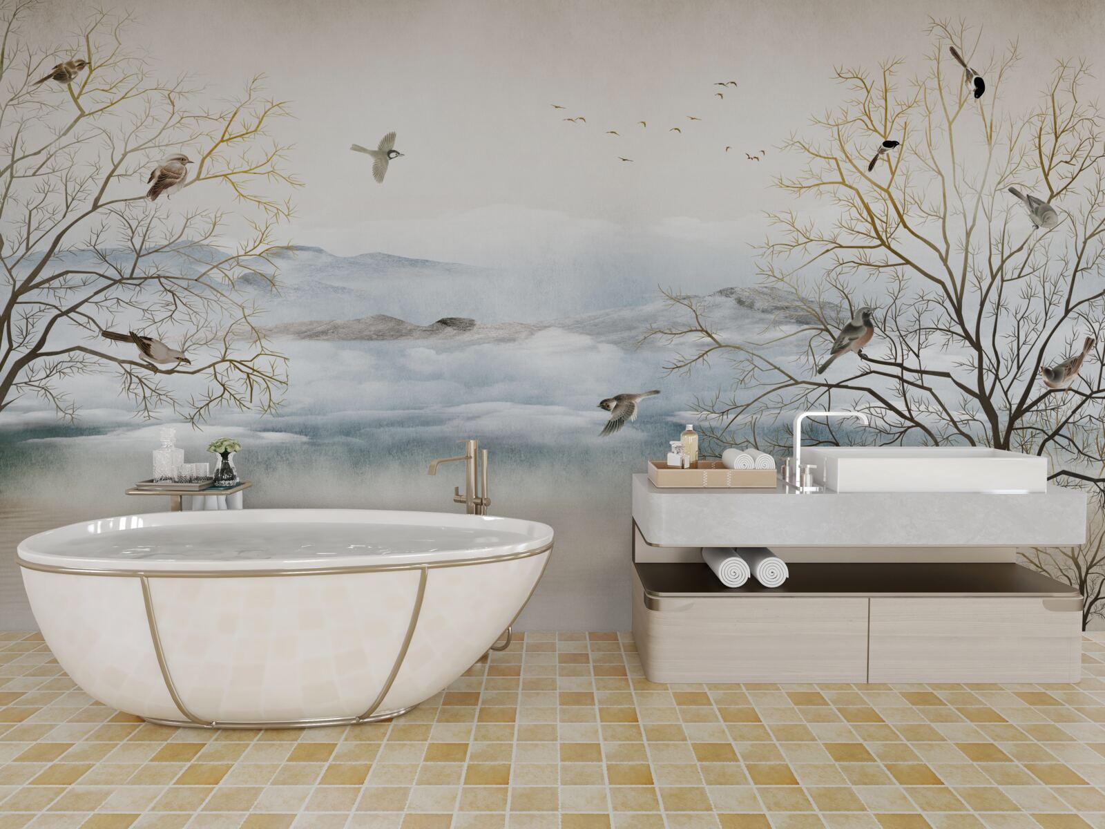 Fototapeta poranna mgła i śpiew ptaków