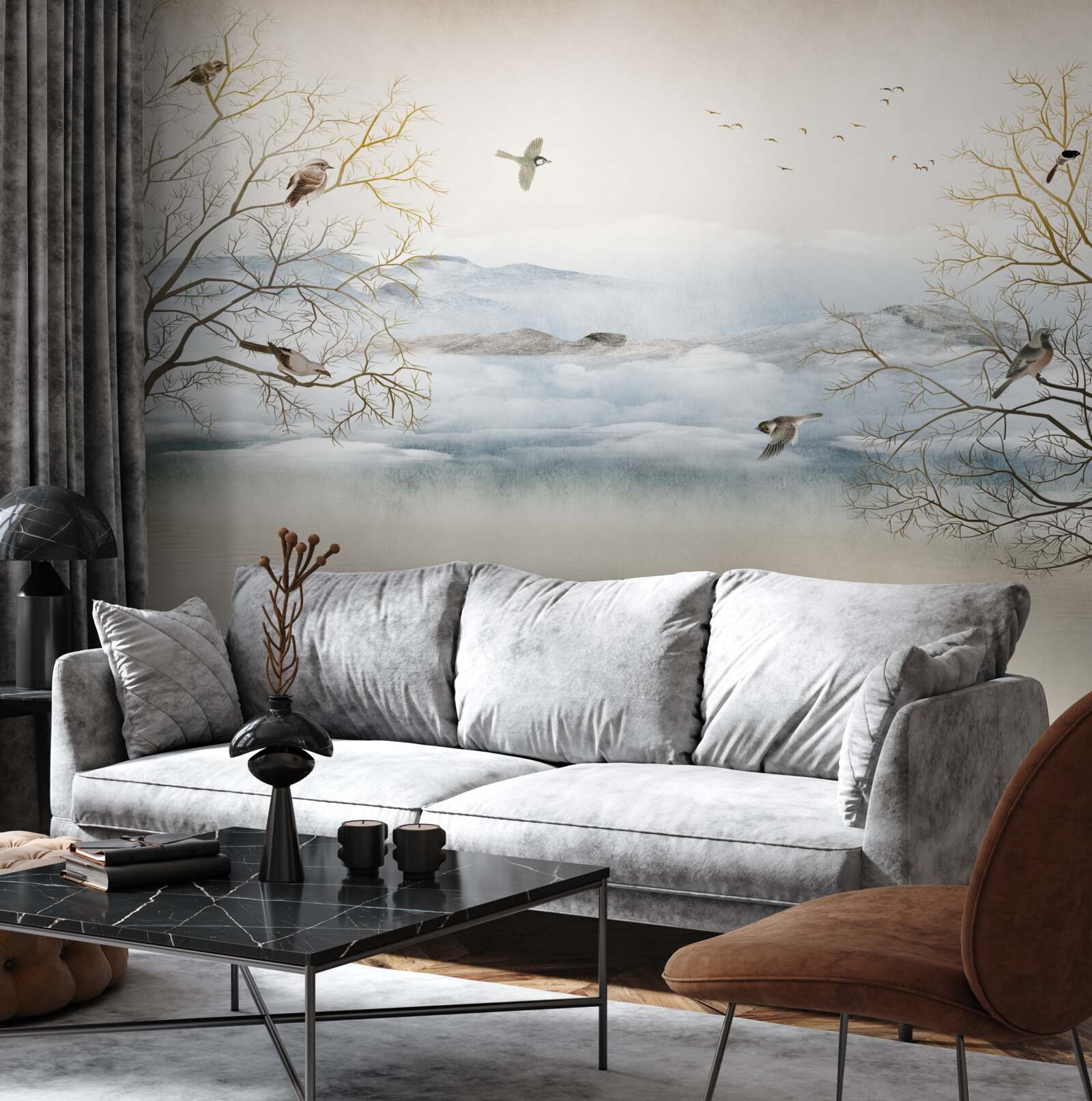 Fototapeta poranna mgła i śpiew ptaków