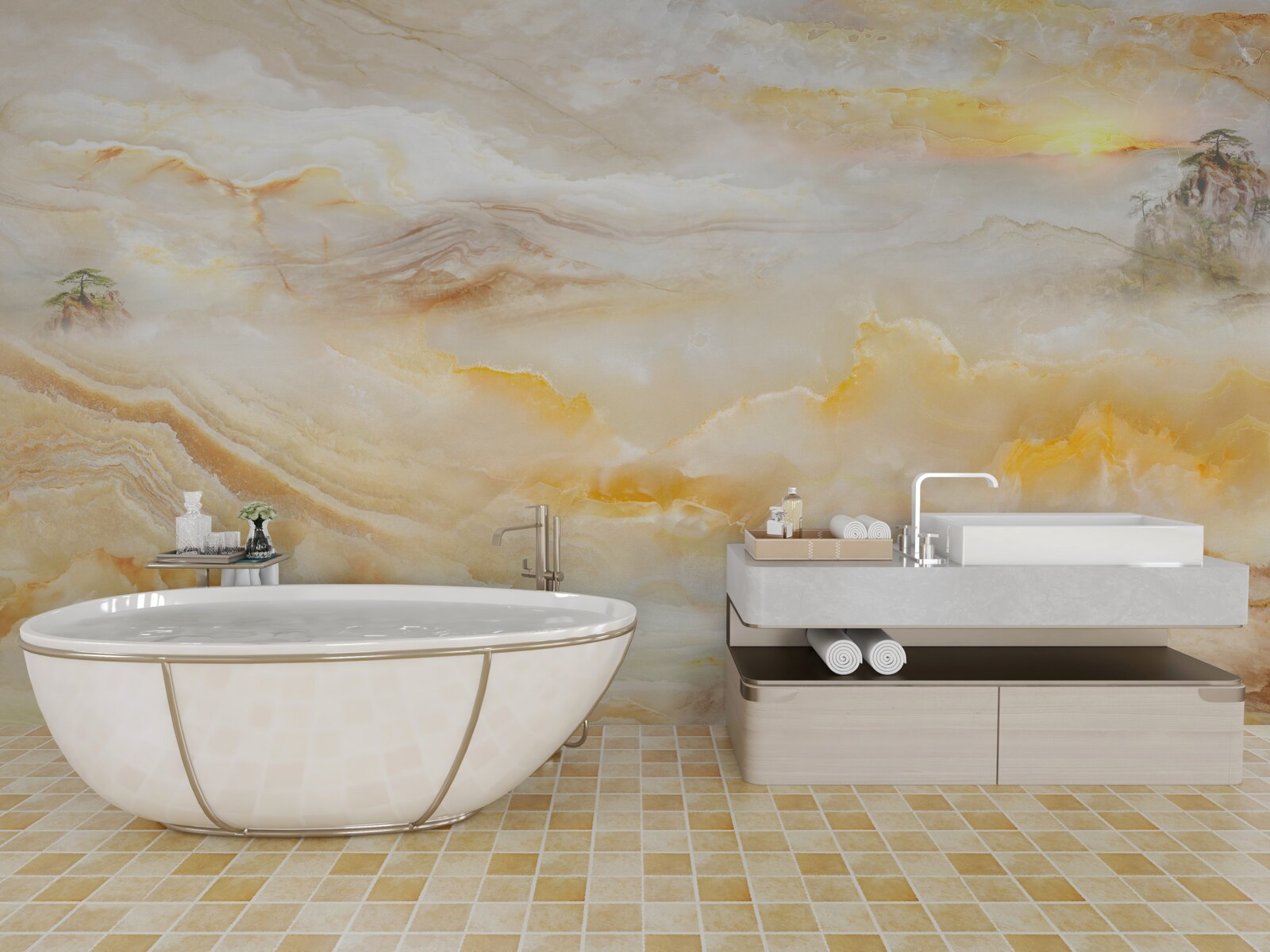 Fototapeta poranek w górach, spowity mgłą