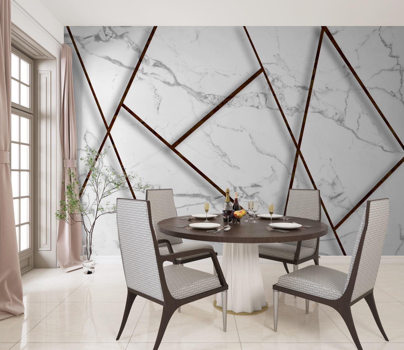 Fototapeta czarne inkluzje na białym marmurze