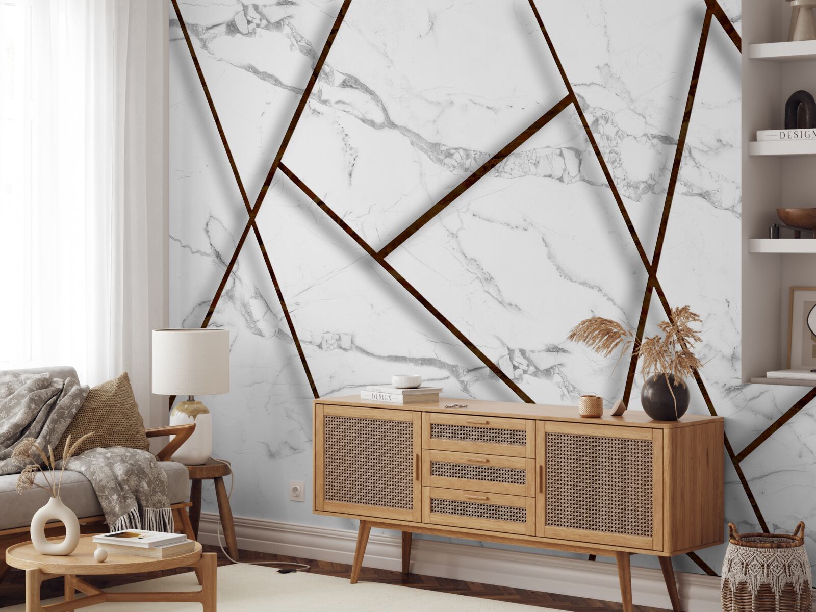 Fototapeta czarne inkluzje na białym marmurze