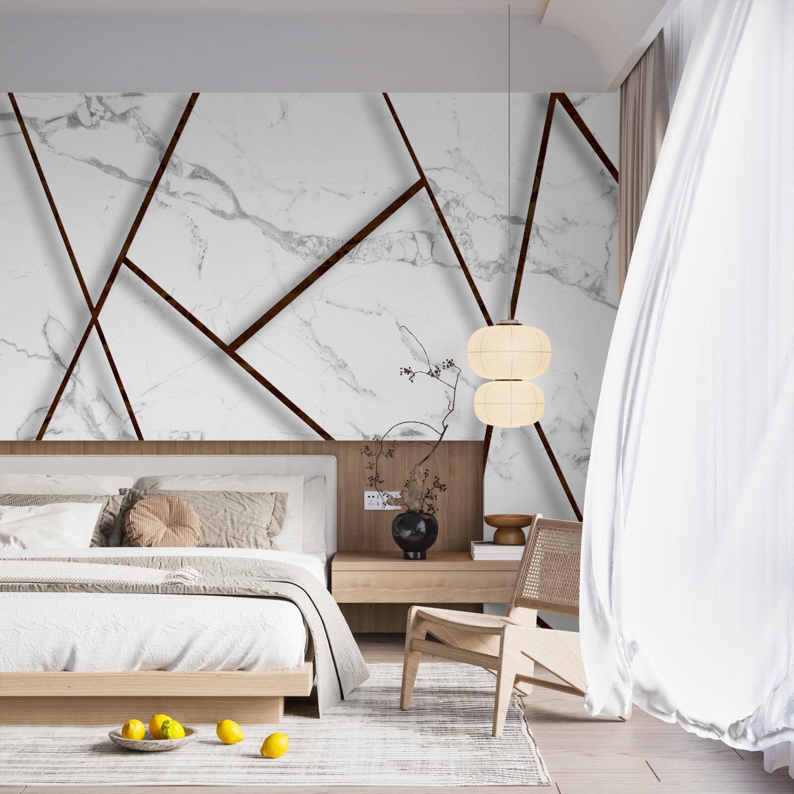 Fototapeta czarne inkluzje na białym marmurze