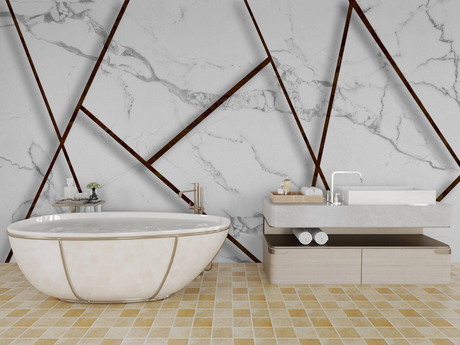 Fototapeta czarne inkluzje na białym marmurze